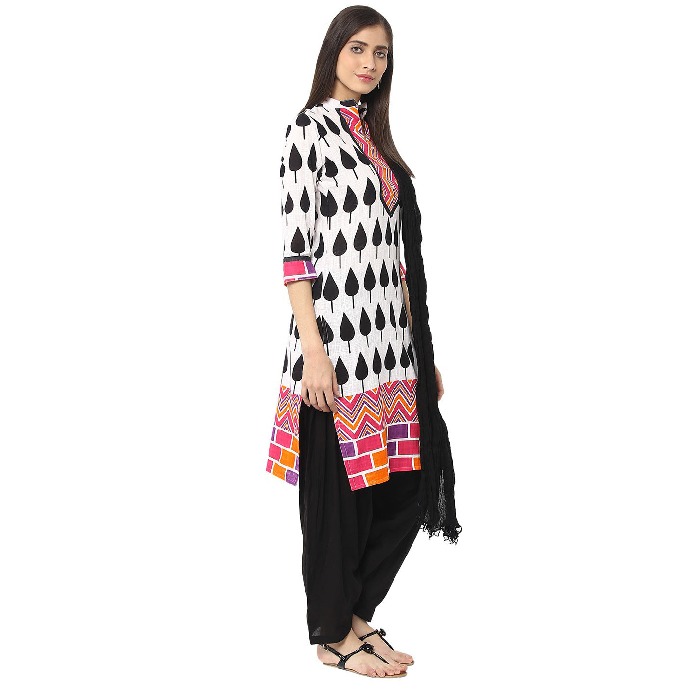 JK Black & White Linen Salwar Suit - Vintage India NYC