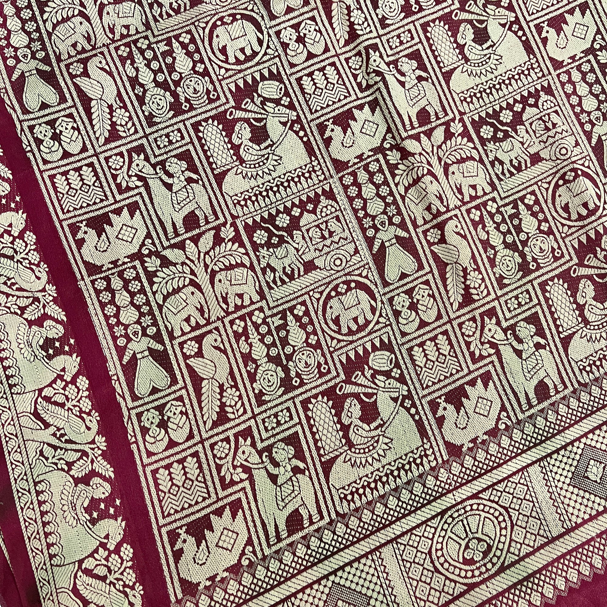 Vintage Maroon Baluchari Saree - Vintage India NYC