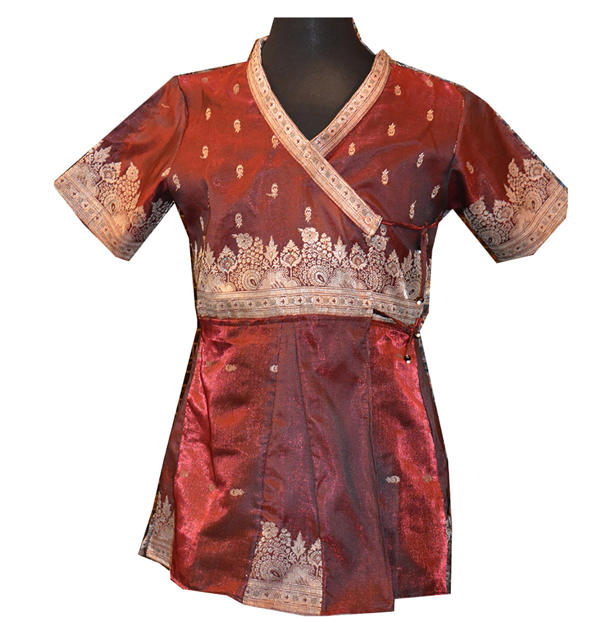 Handmade Silk Burgundy & Silver Angrakha - Vintage India NYC
