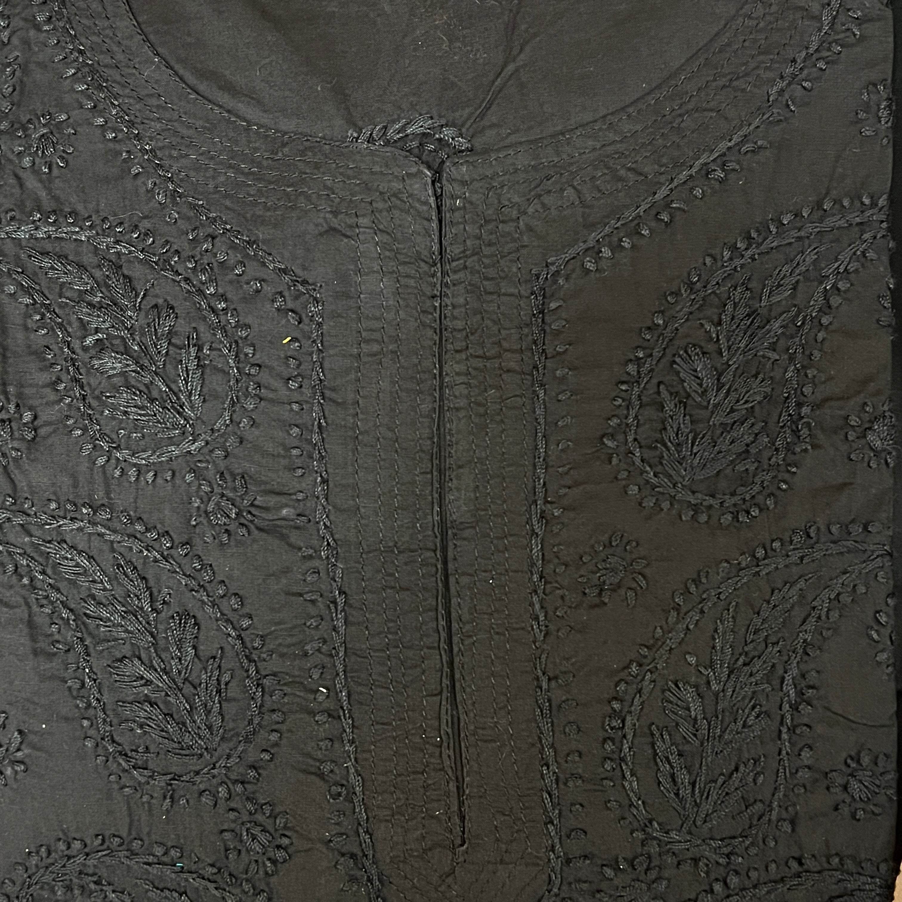 AR Long Embroidered Cotton Tunic Kurtis- L - Vintage India NYC