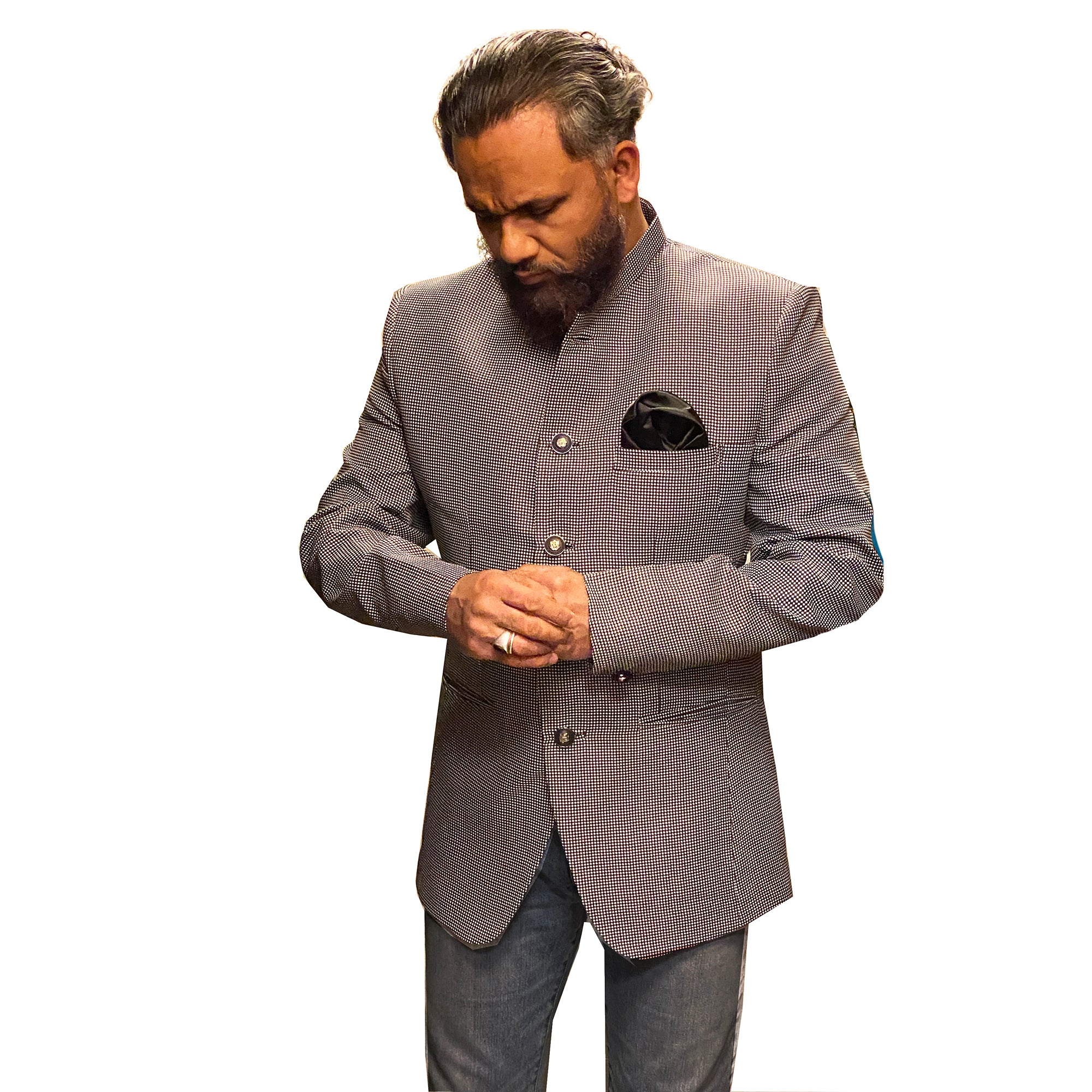 YD Black & White Jodhpuri Jacket - Vintage India NYC