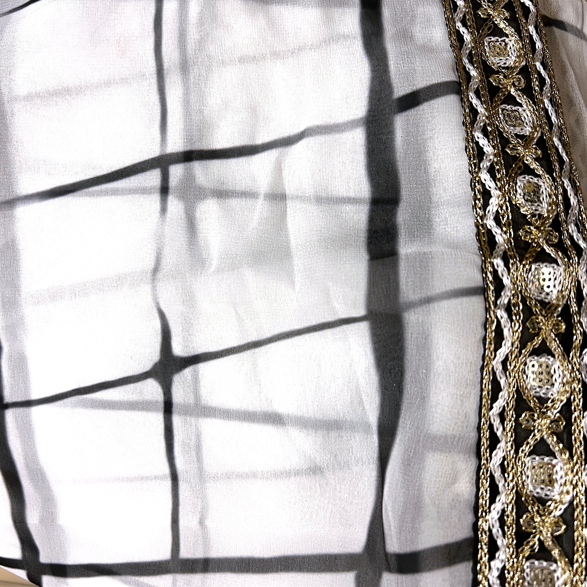 Black & White Chiffon Saree - Vintage India NYC
