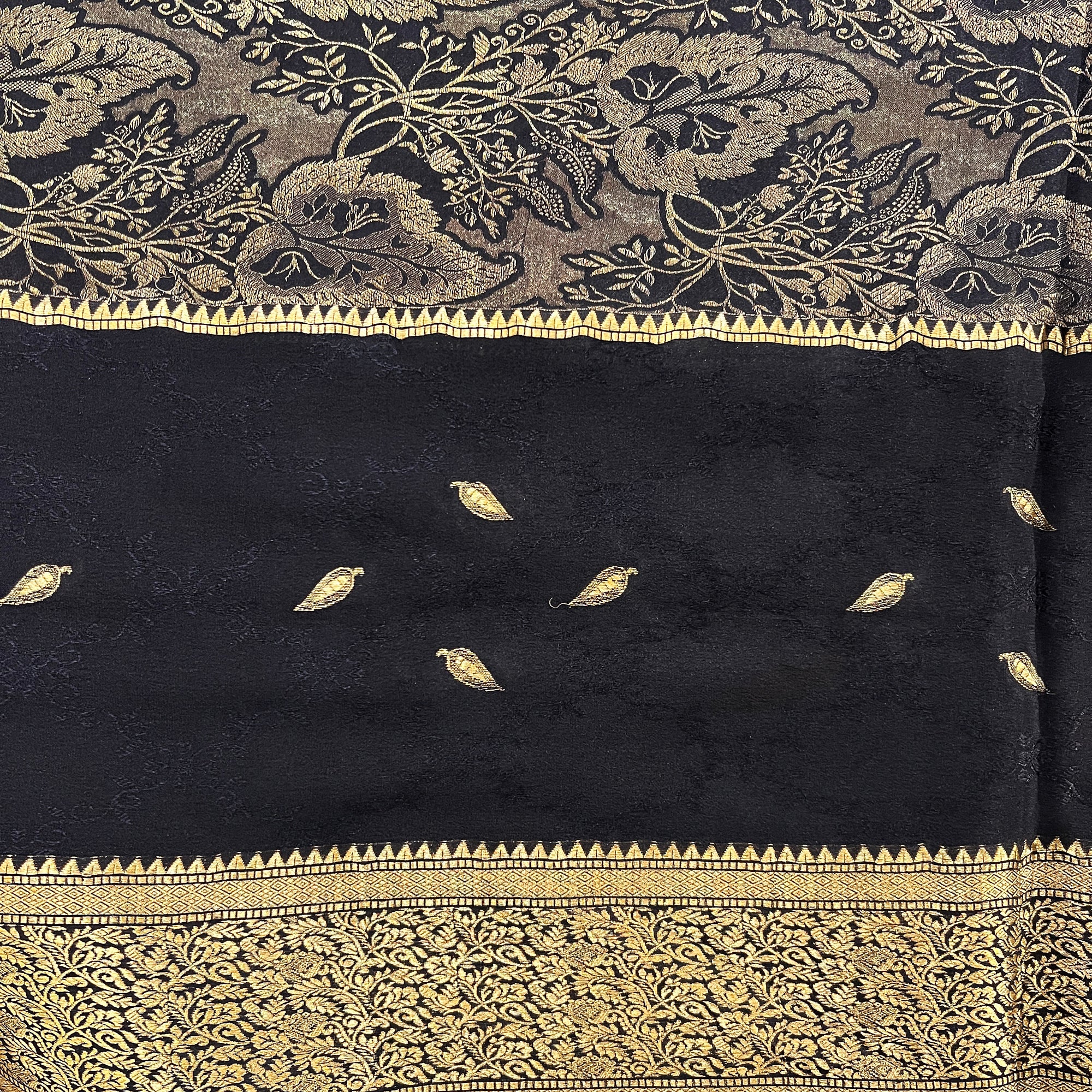 Vintage Black Silk Georgette Saree - Vintage India NYC