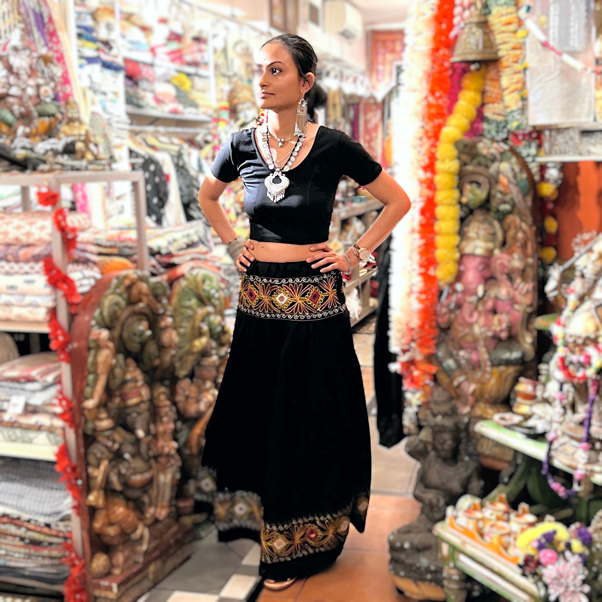 Vintage Banjara Skirt-Black Embroidered - Vintage India NYC