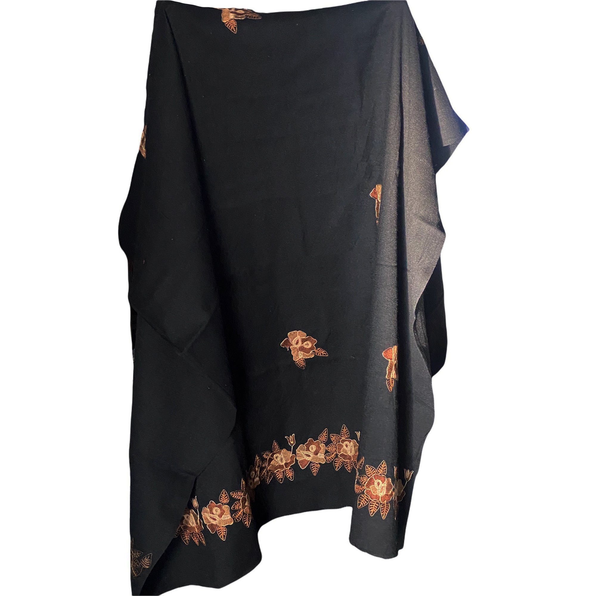 Vintage Black Embroidered Wool Shawl-507 - Vintage India NYC