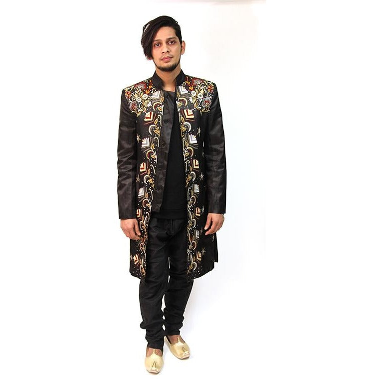 VM Black Shewani with amazing embroidery - Vintage India NYC