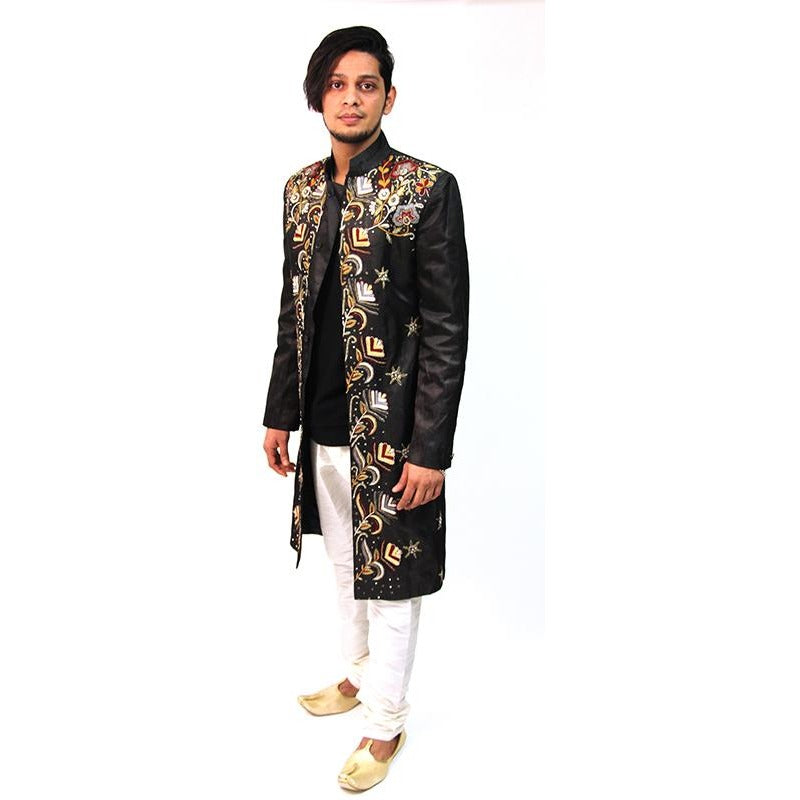 VM Black Shewani with amazing embroidery - Vintage India NYC