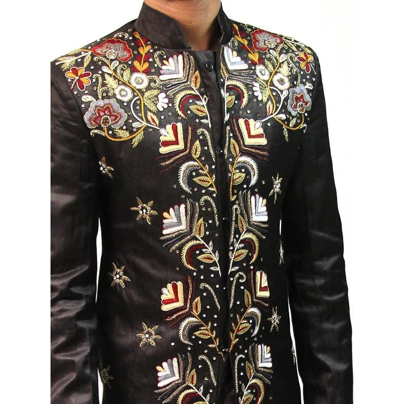 VM Black Shewani with amazing embroidery - Vintage India NYC