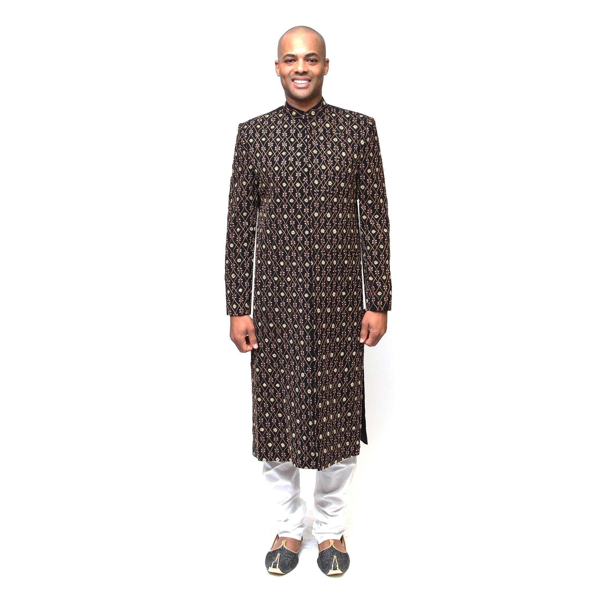 Black Sherwani with Heavy Beadwork - Vintage India NYC