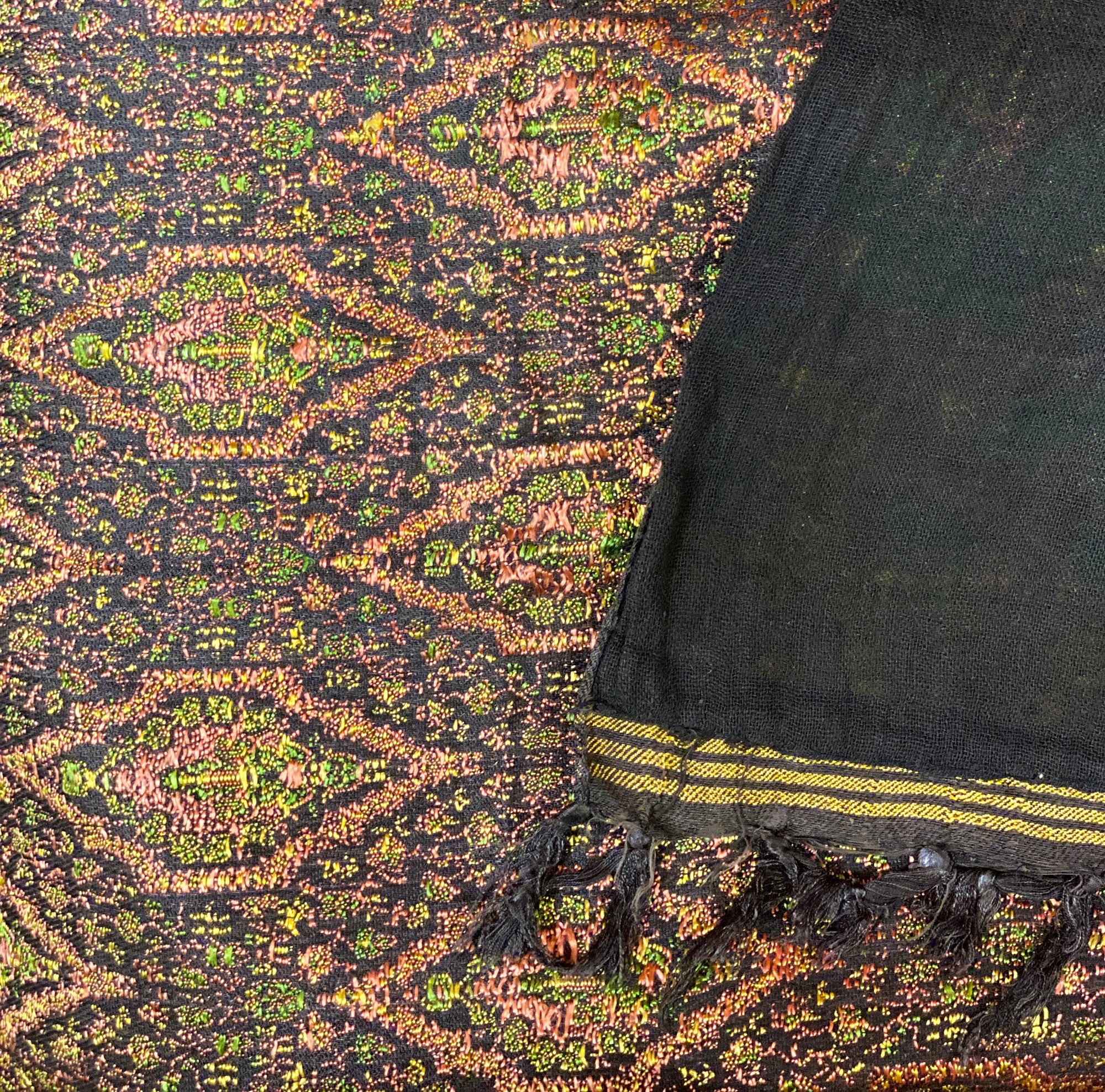 Handwoven Silk & Wool Jamawar Shawl - Vintage India NYC