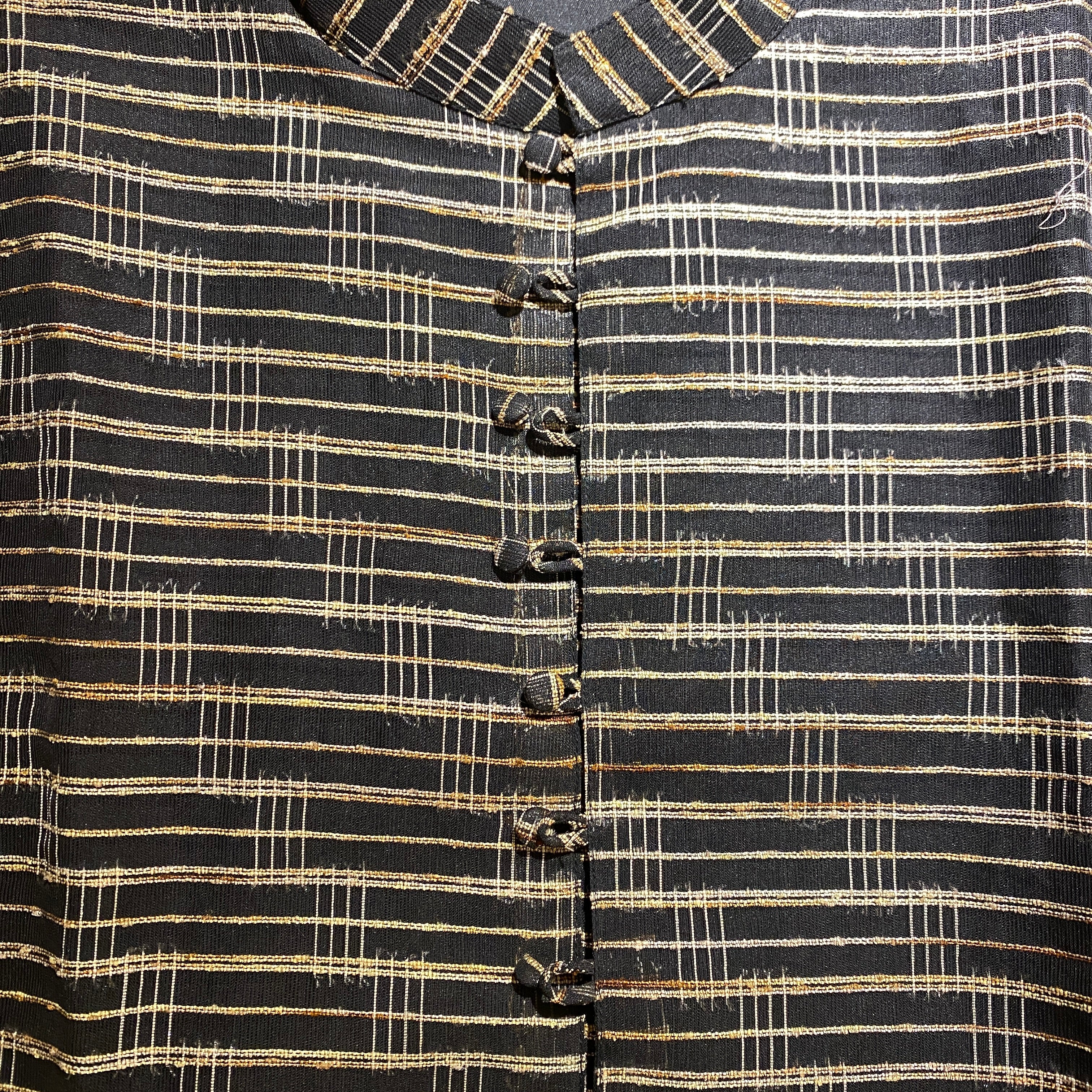 Black White & Gold Silk Khadi Kurta - Vintage India NYC