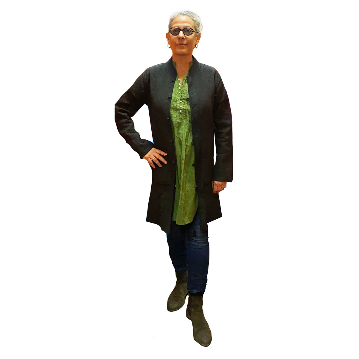 Unisex Organic Black Cotton Quilted long coat - Vintage India NYC