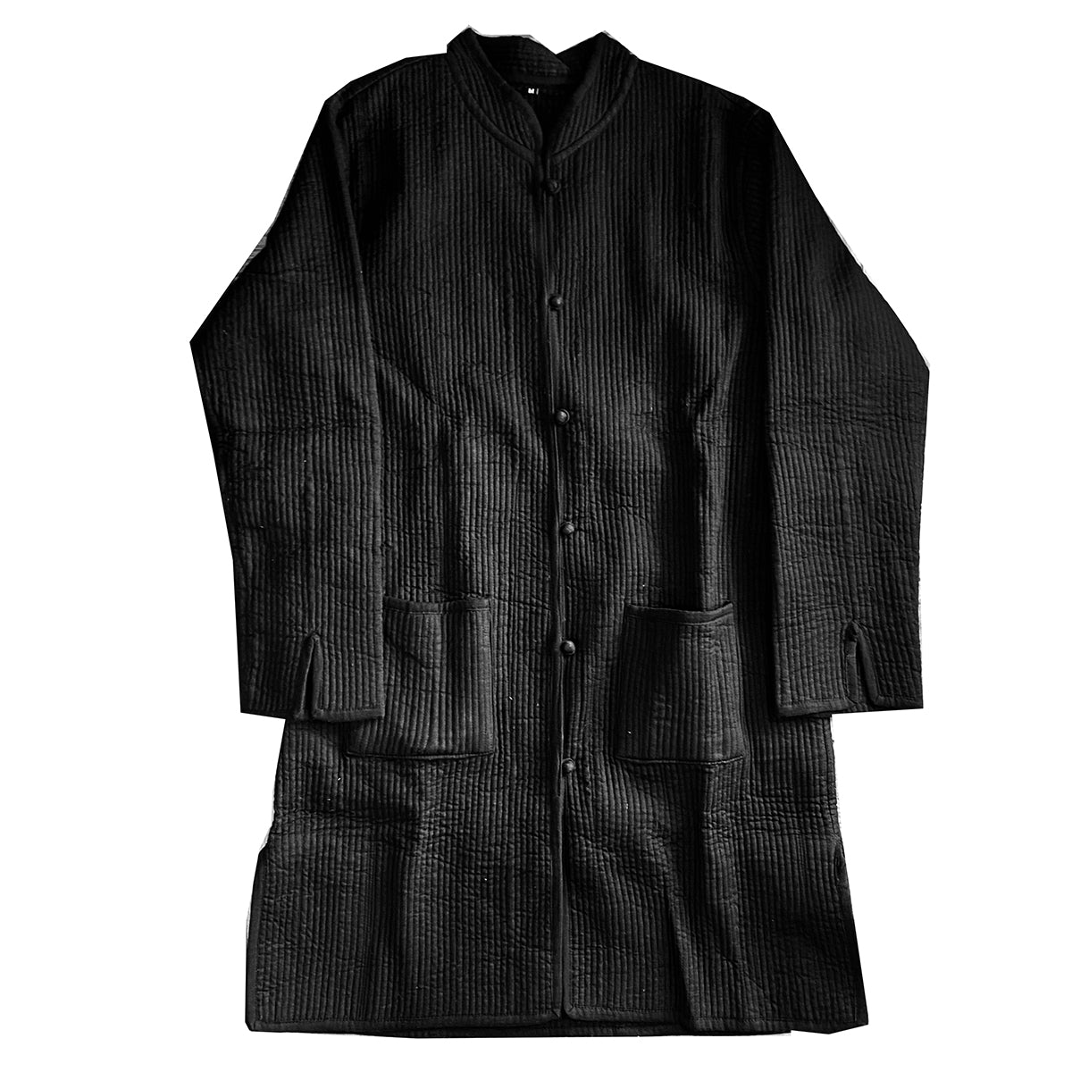 Unisex Organic Black Cotton Quilted long coat - Vintage India NYC