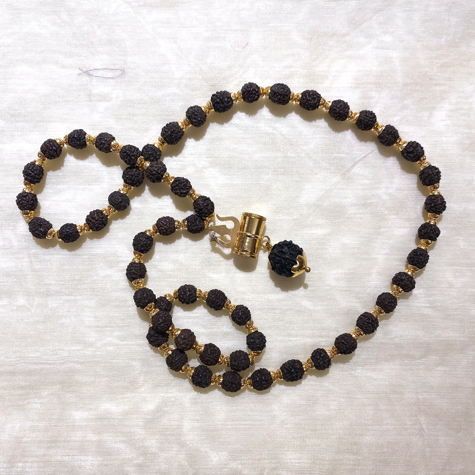 Bead Black Rudraksha Mala with Damaru & Trishul - Vintage India NYC