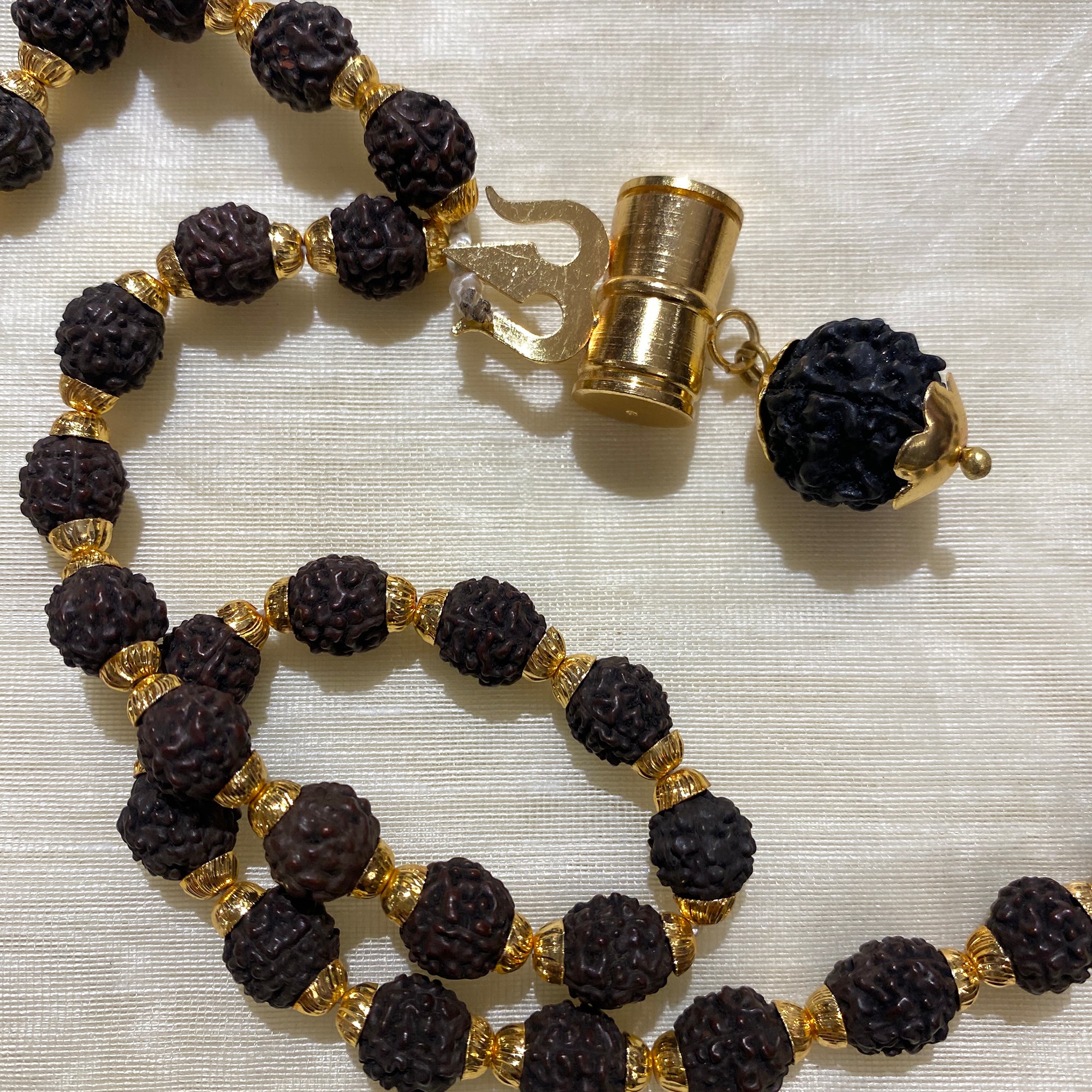 Bead Black Rudraksha Mala with Damaru & Trishul - Vintage India NYC