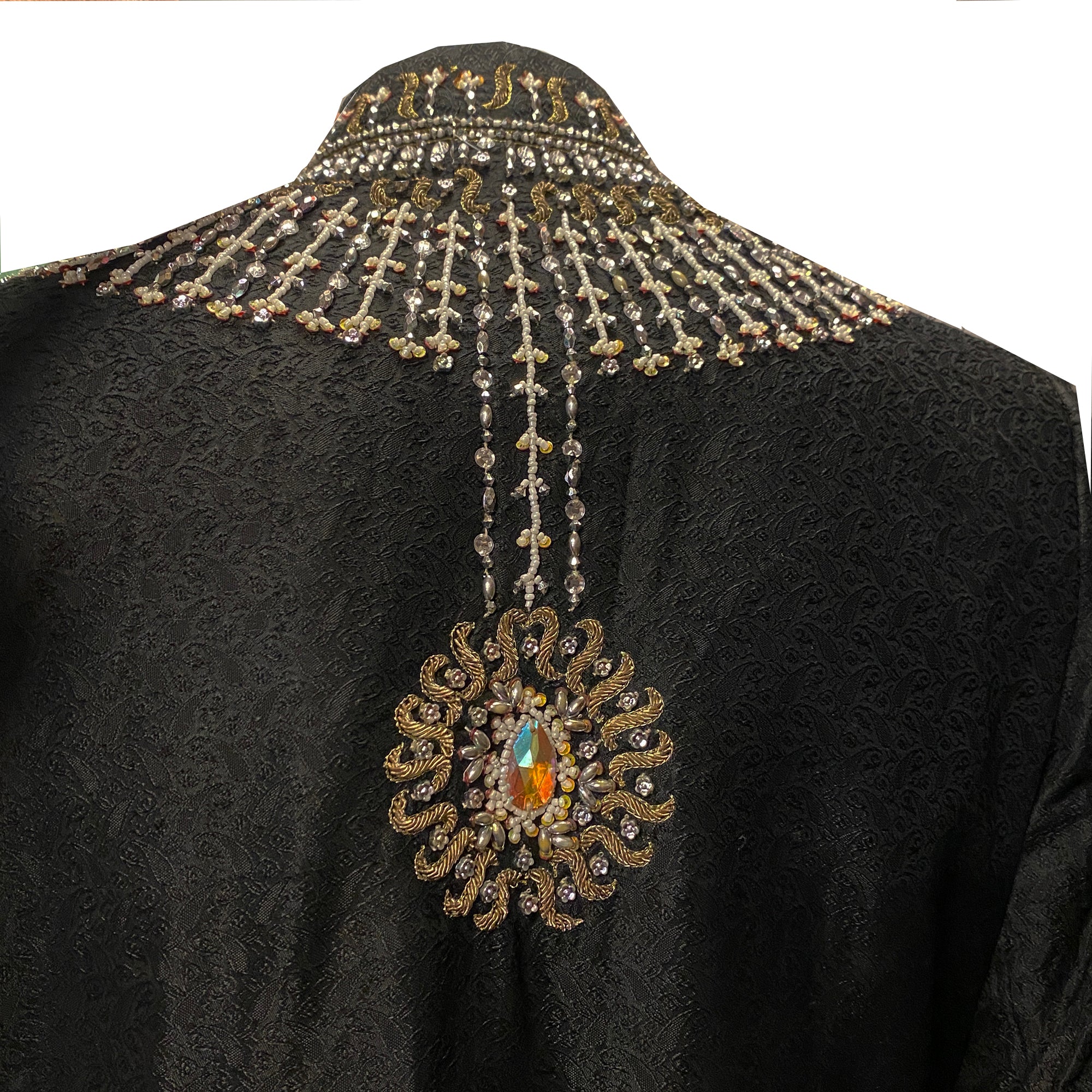 Black Sun Sherwani with Hand Beading - Vintage India NYC