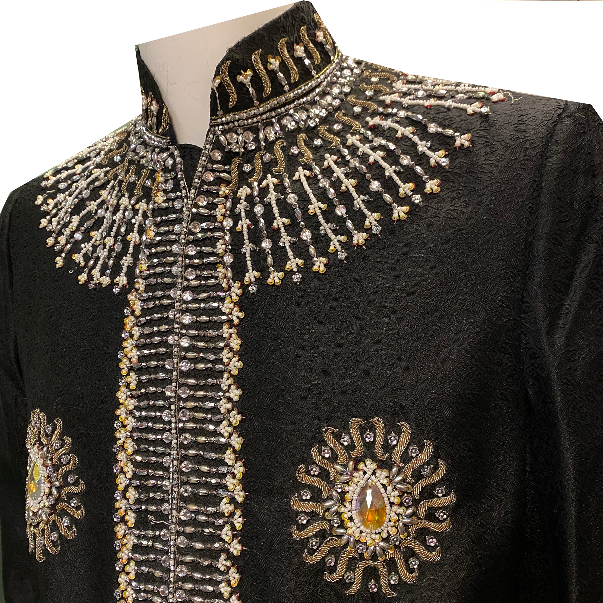 Black Sun Sherwani with Hand Beading - Vintage India NYC