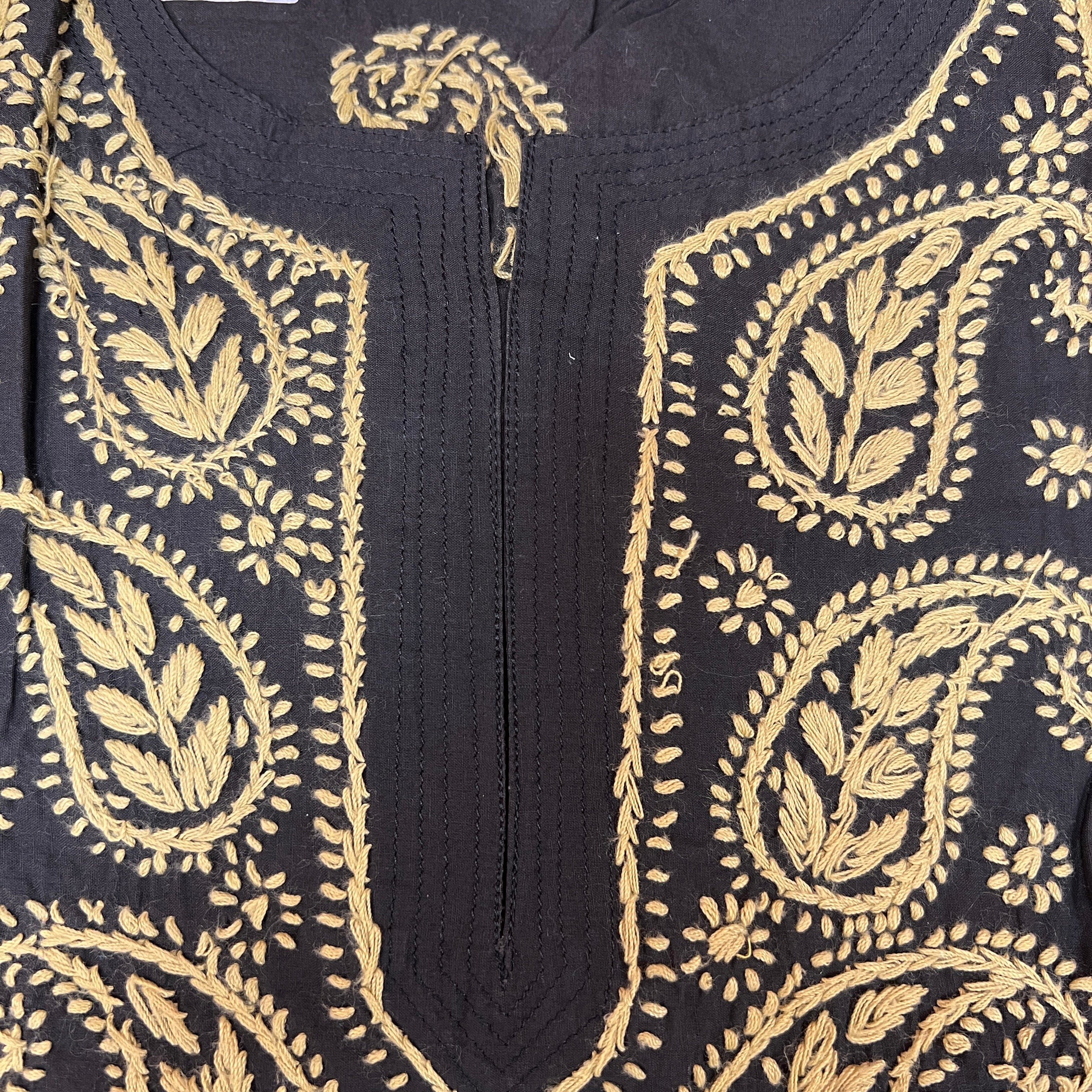 AR Long Embroidered Cotton Tunic kurtis- S - Vintage India NYC