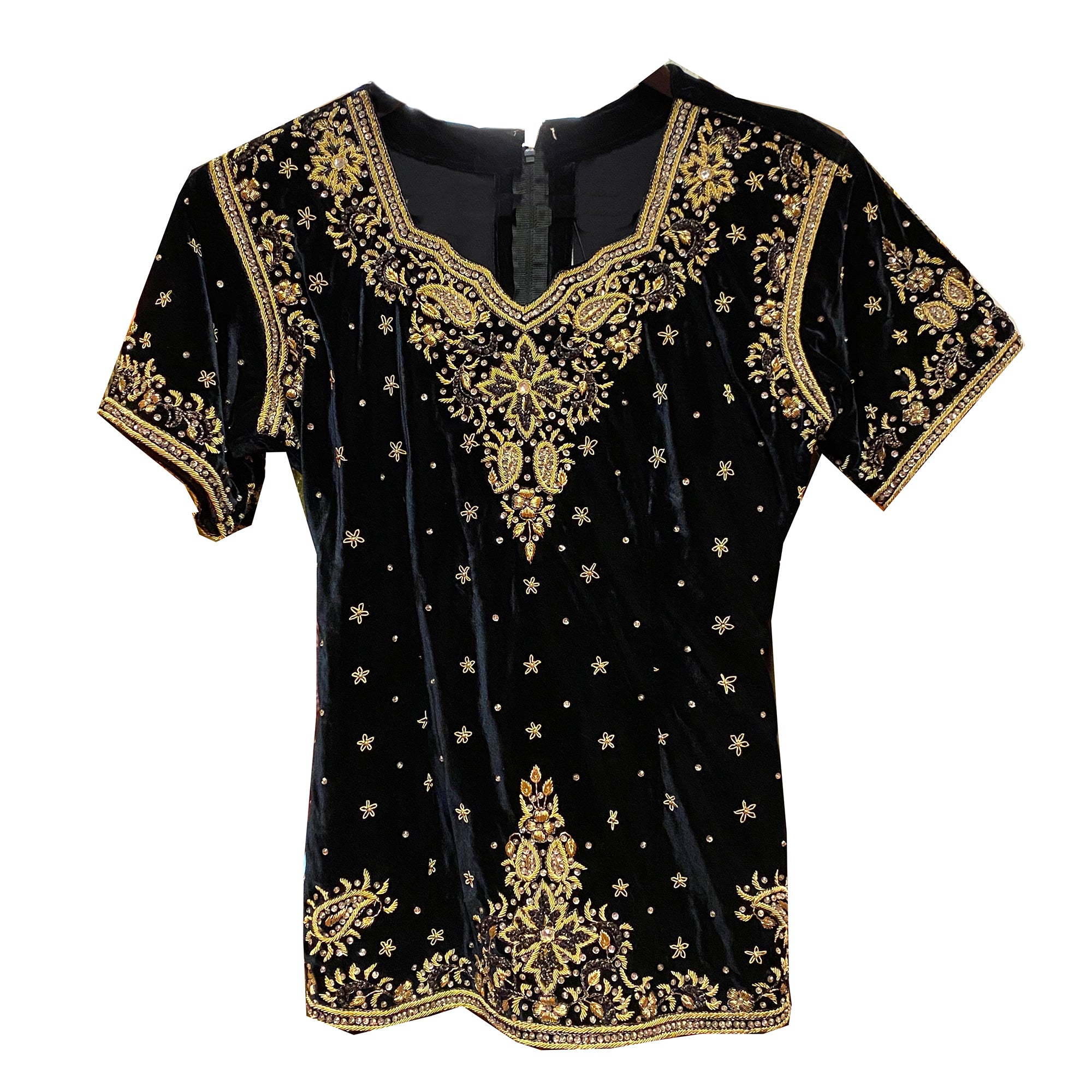 Black Velvet Top with Zardosi Embroidery - Vintage India NYC