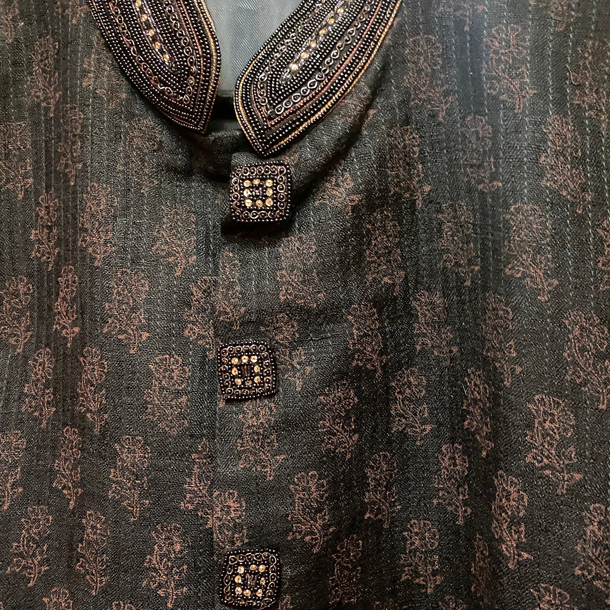 Black Wool Brocade Sherwani - Vintage India NYC