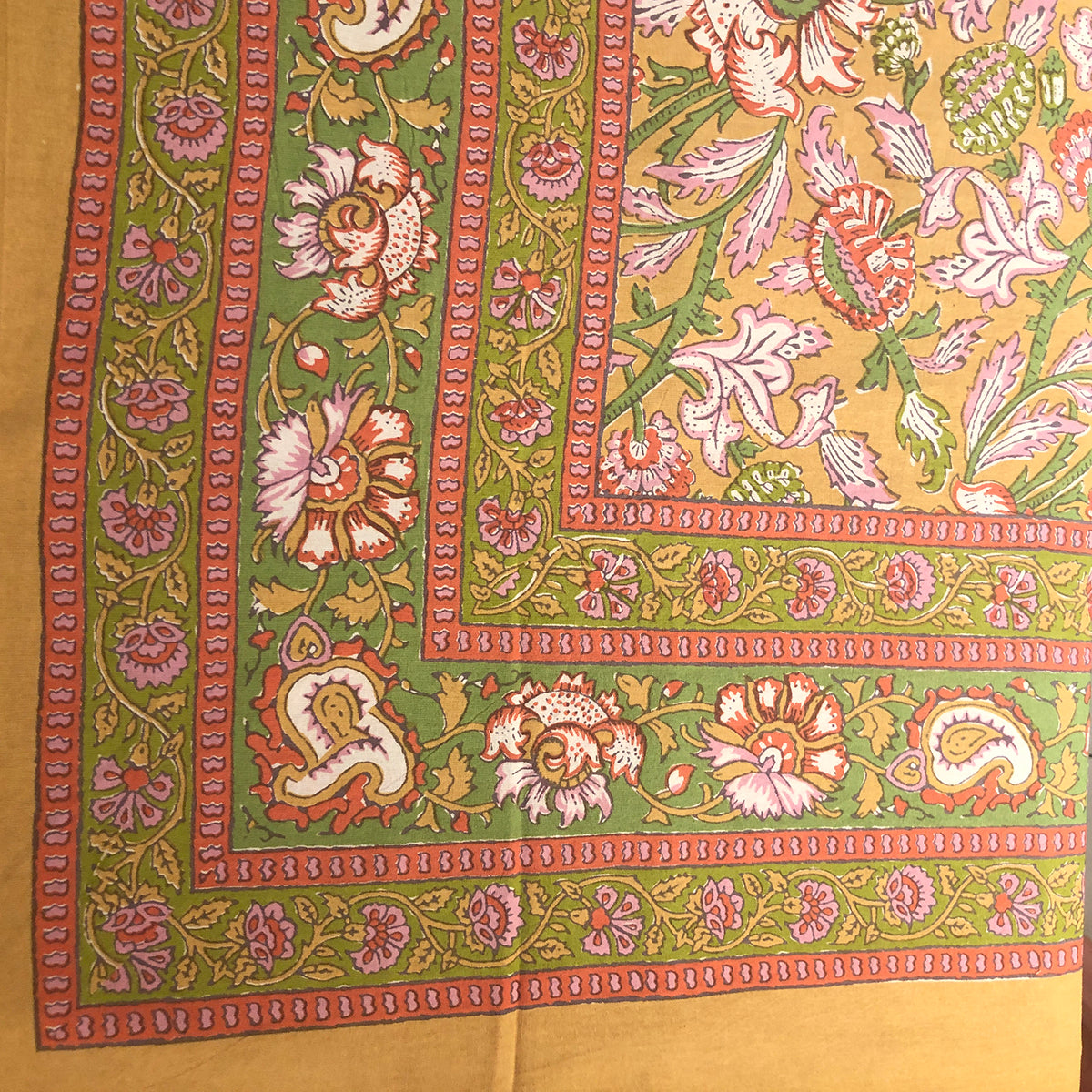 BR Mustard Block Print Bedcover - Vintage India NYC