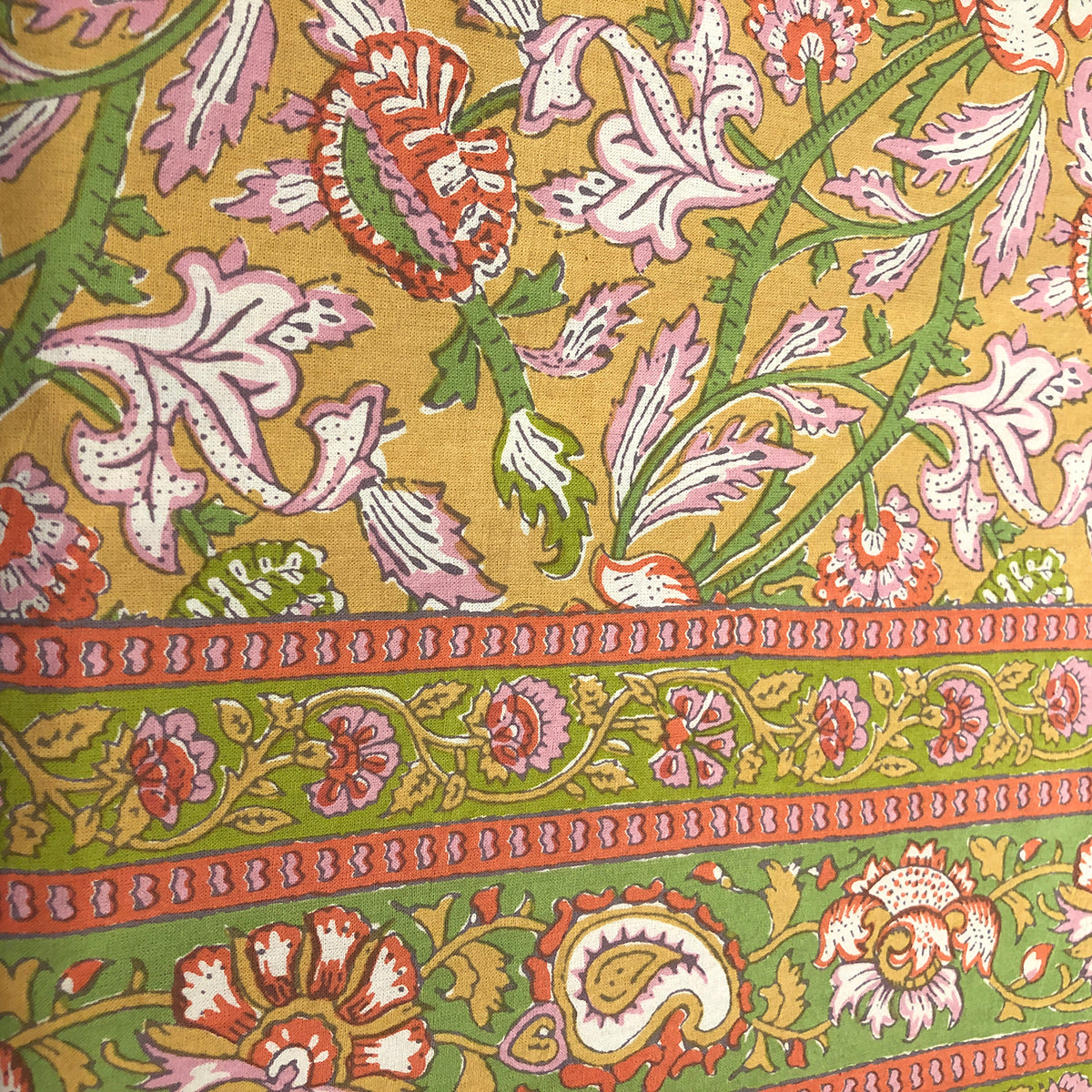 BR Mustard Block Print Bedcover - Vintage India NYC