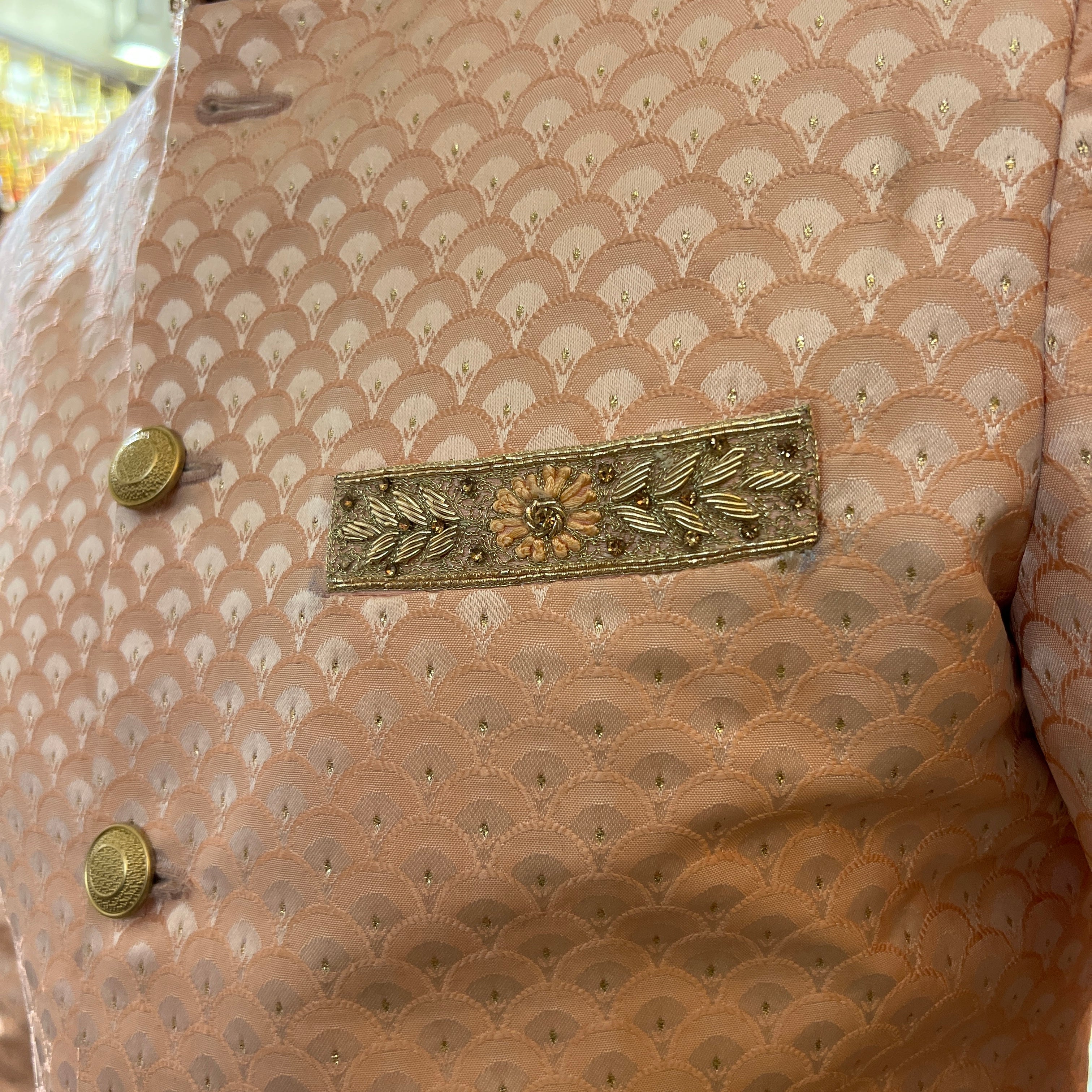 YD Blush Pink Scallop Jacquard Sherwani - Vintage India NYC