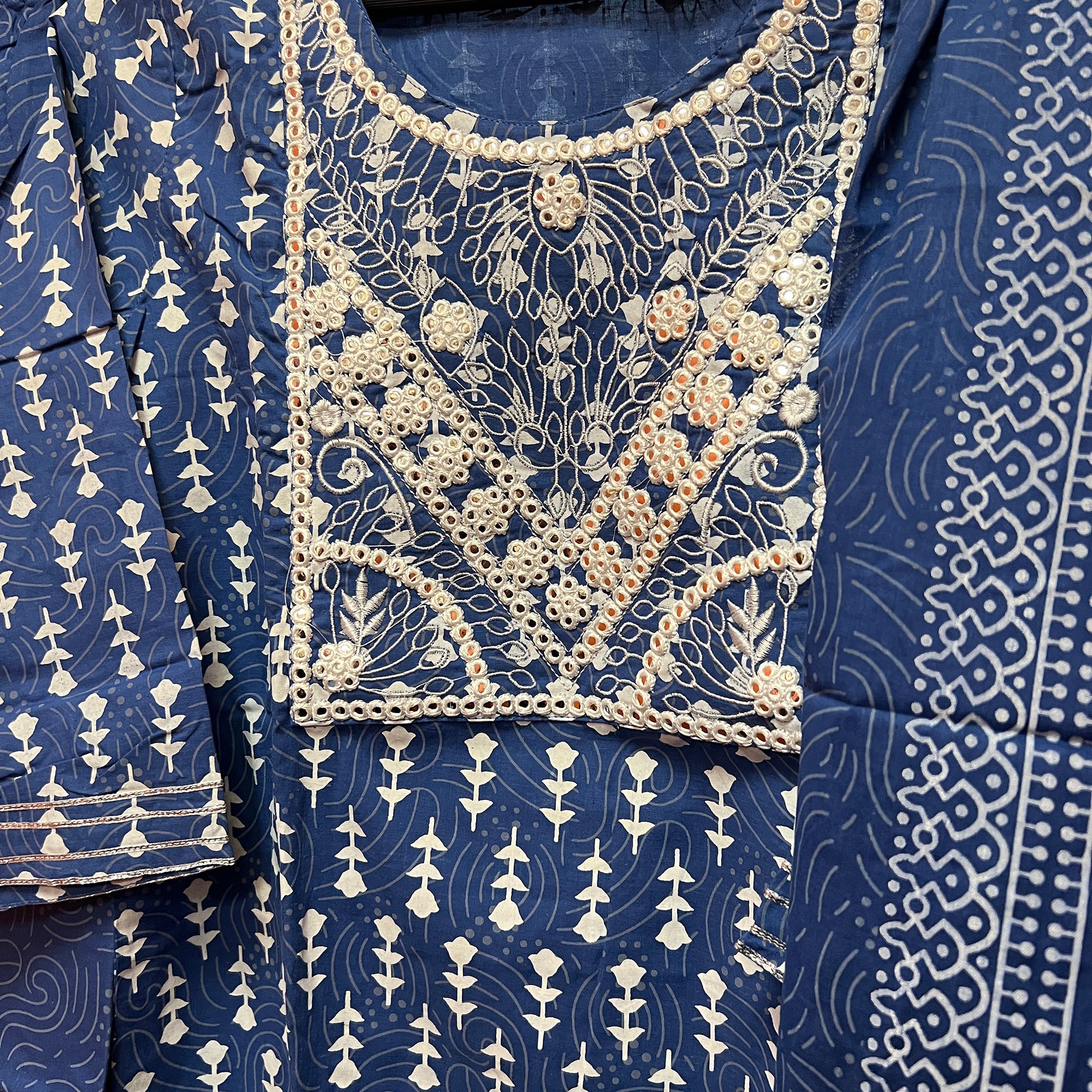 Blue Block Print Kurta Set - Vintage India NYC