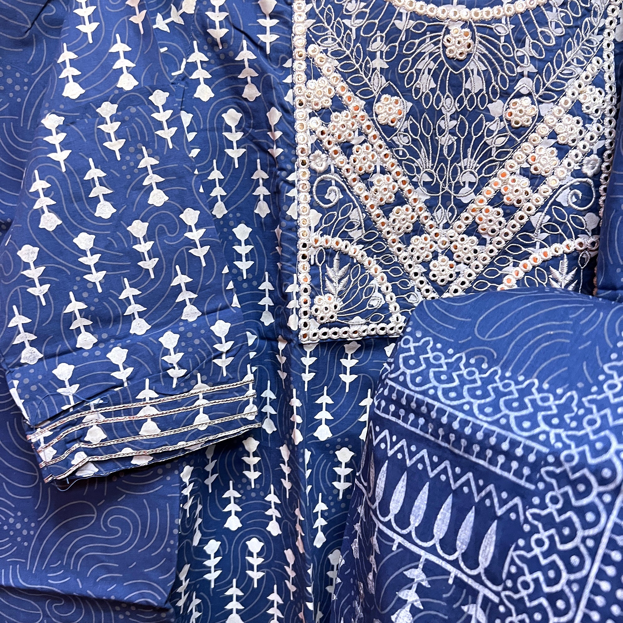 Blue Block Print Kurta Set - Vintage India NYC