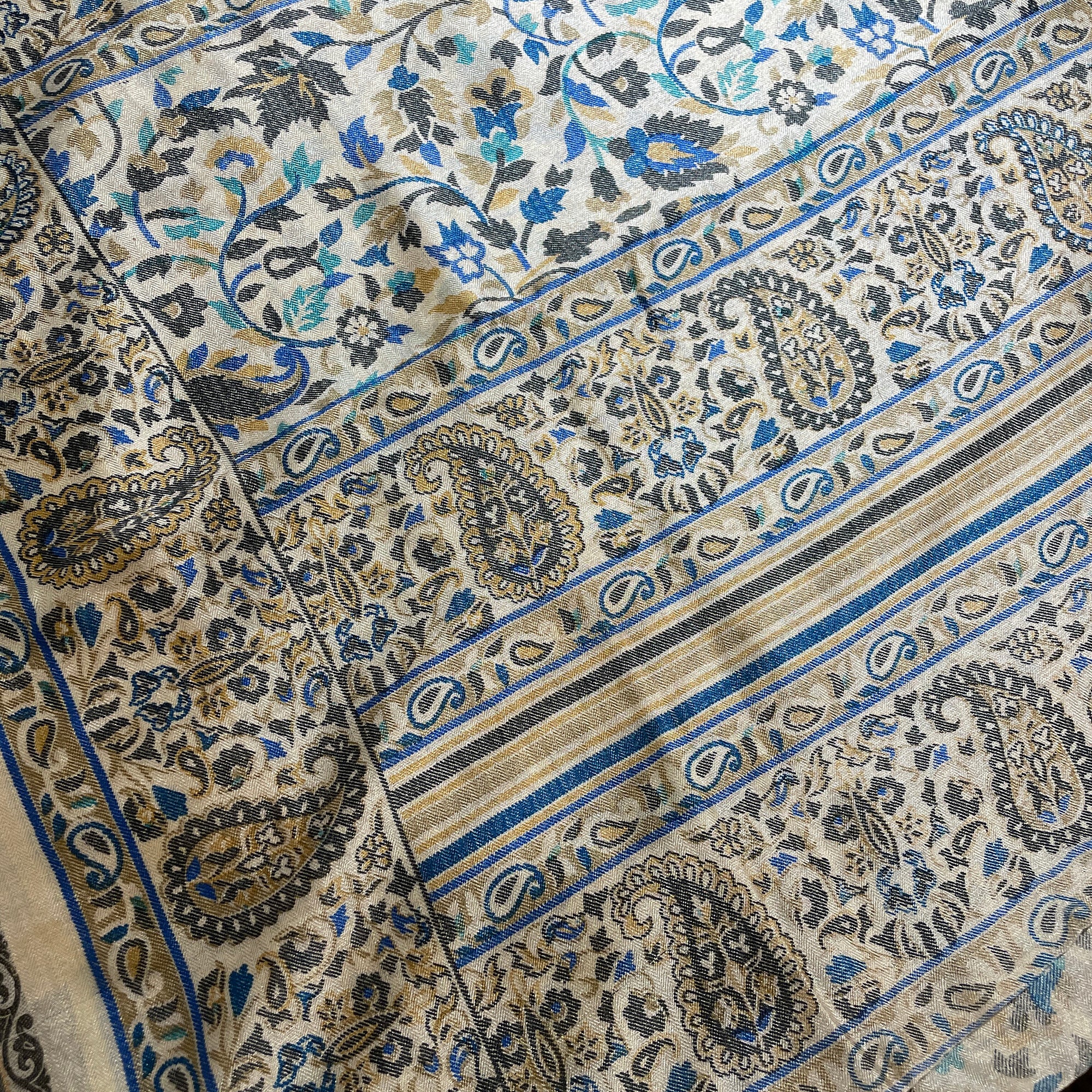 Blue Cream Floral Silk Saree - Vintage India NYC