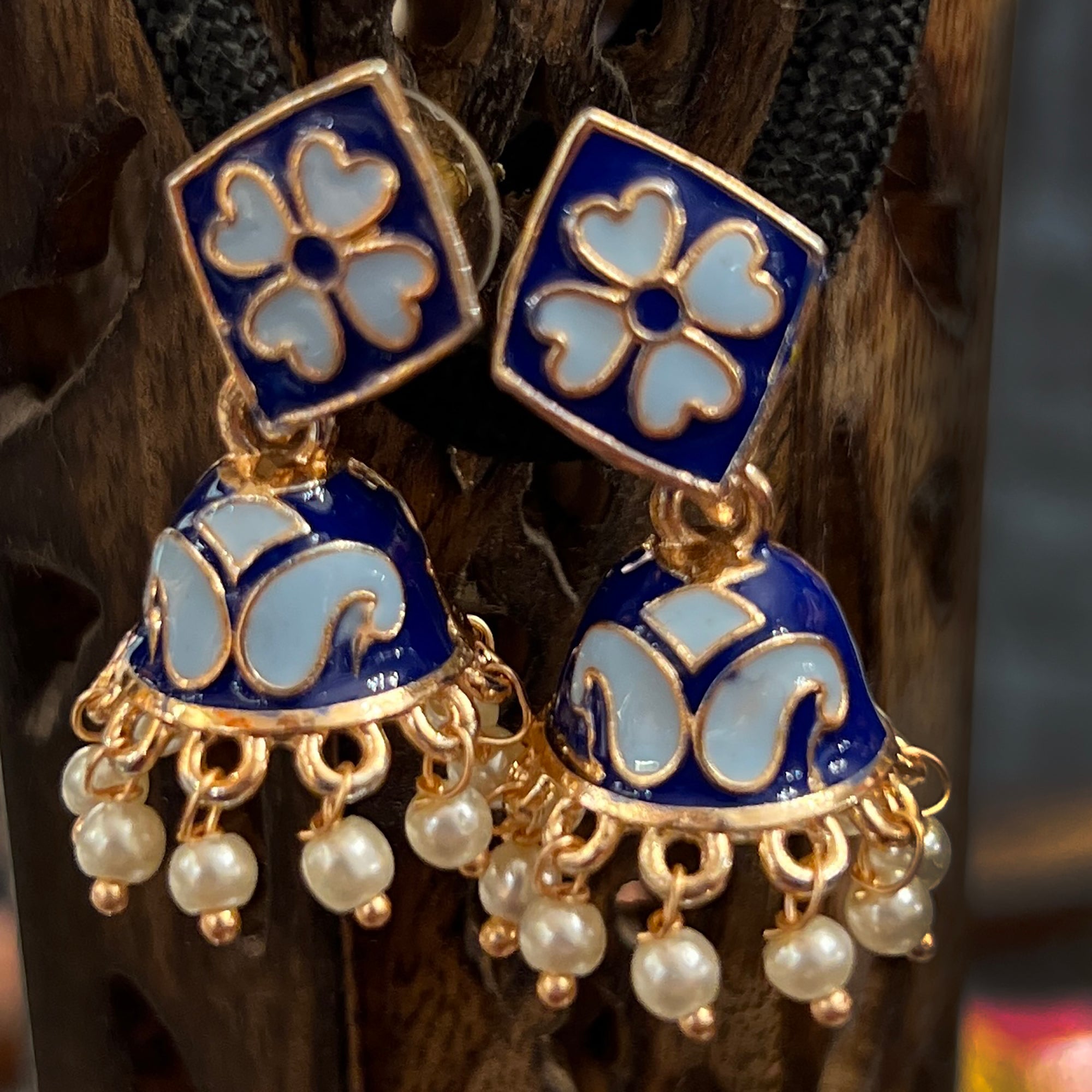 Small Enamel Jhumki Earrings-5 Colors - Vintage India NYC