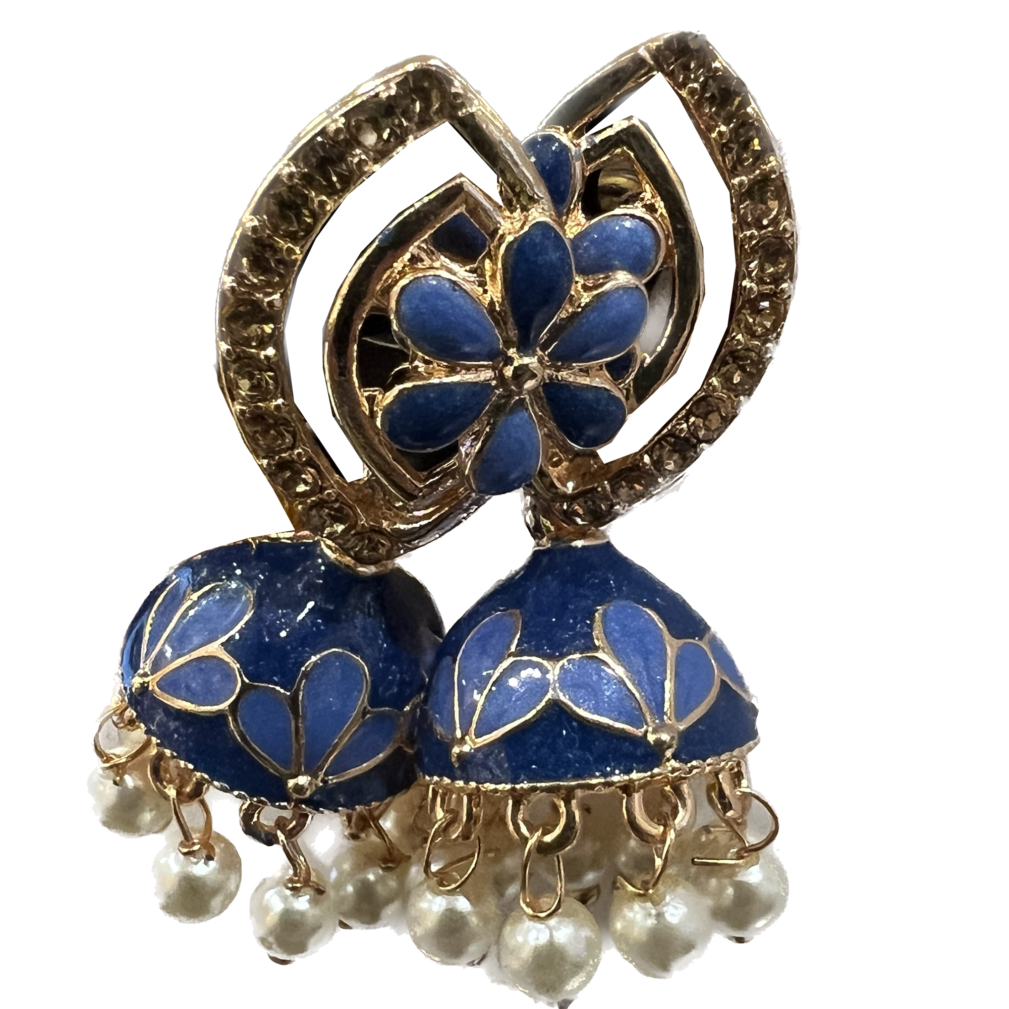 Blue Enamel Jhumki Earrings- Many Styles - Vintage India NYC