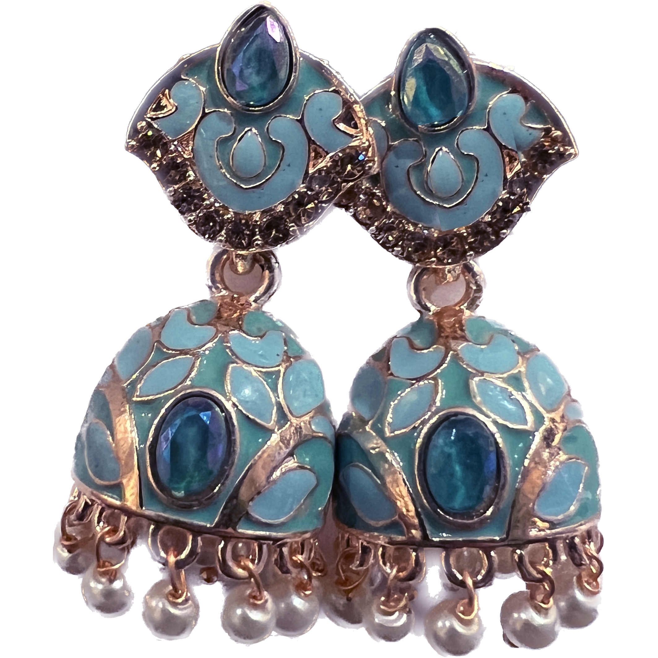 Blue Enamel Jhumki Earrings- Many Styles - Vintage India NYC