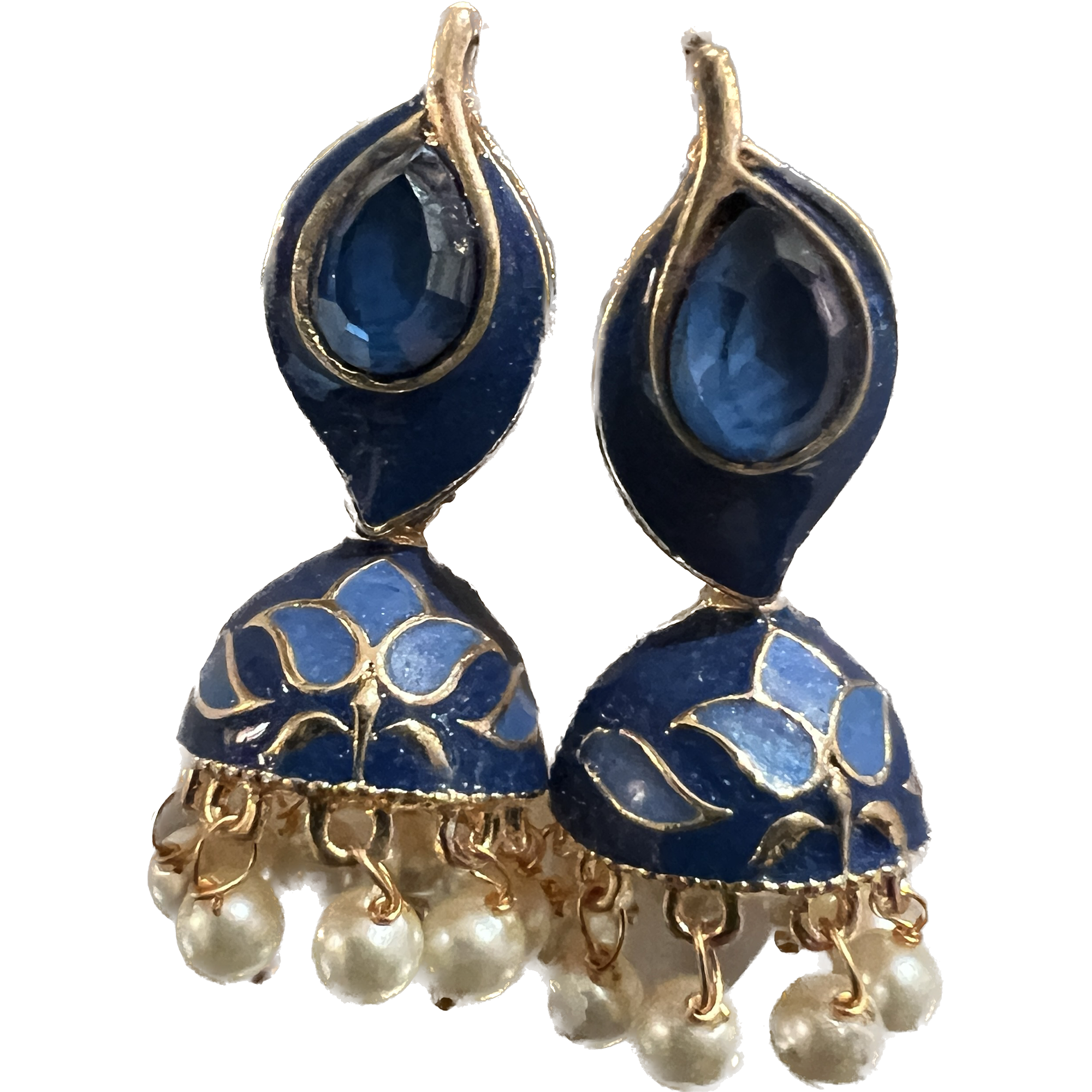 Blue Enamel Jhumki Earrings- Many Styles - Vintage India NYC