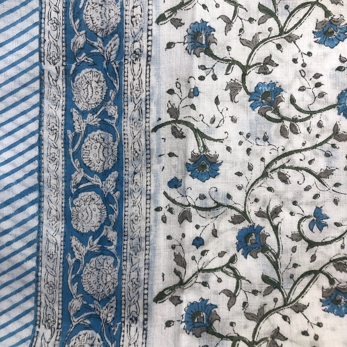 BR cotton Blockprint Scarf-Blues - Vintage India NYC