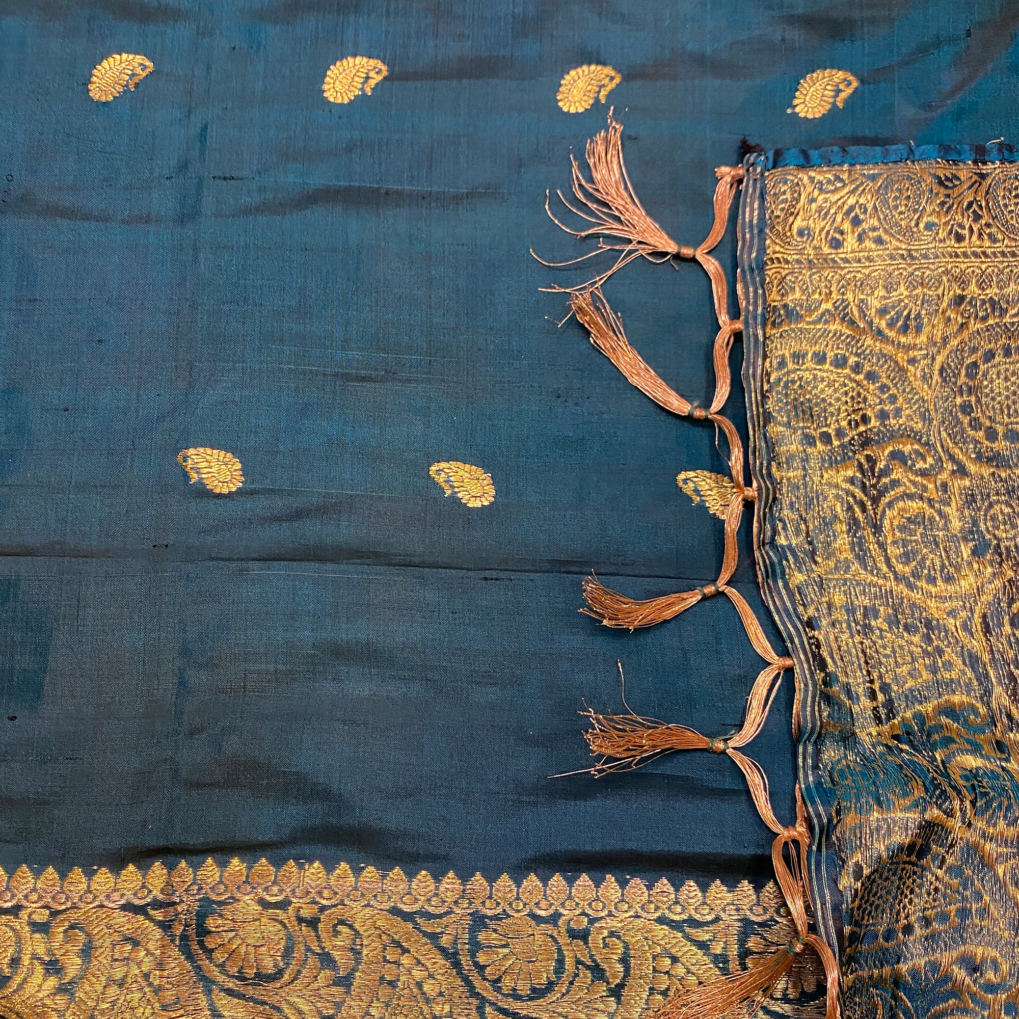 Handwoven Pure Silk and Gold Zari Dupatta Stoles-Many Colors - Vintage India NYC