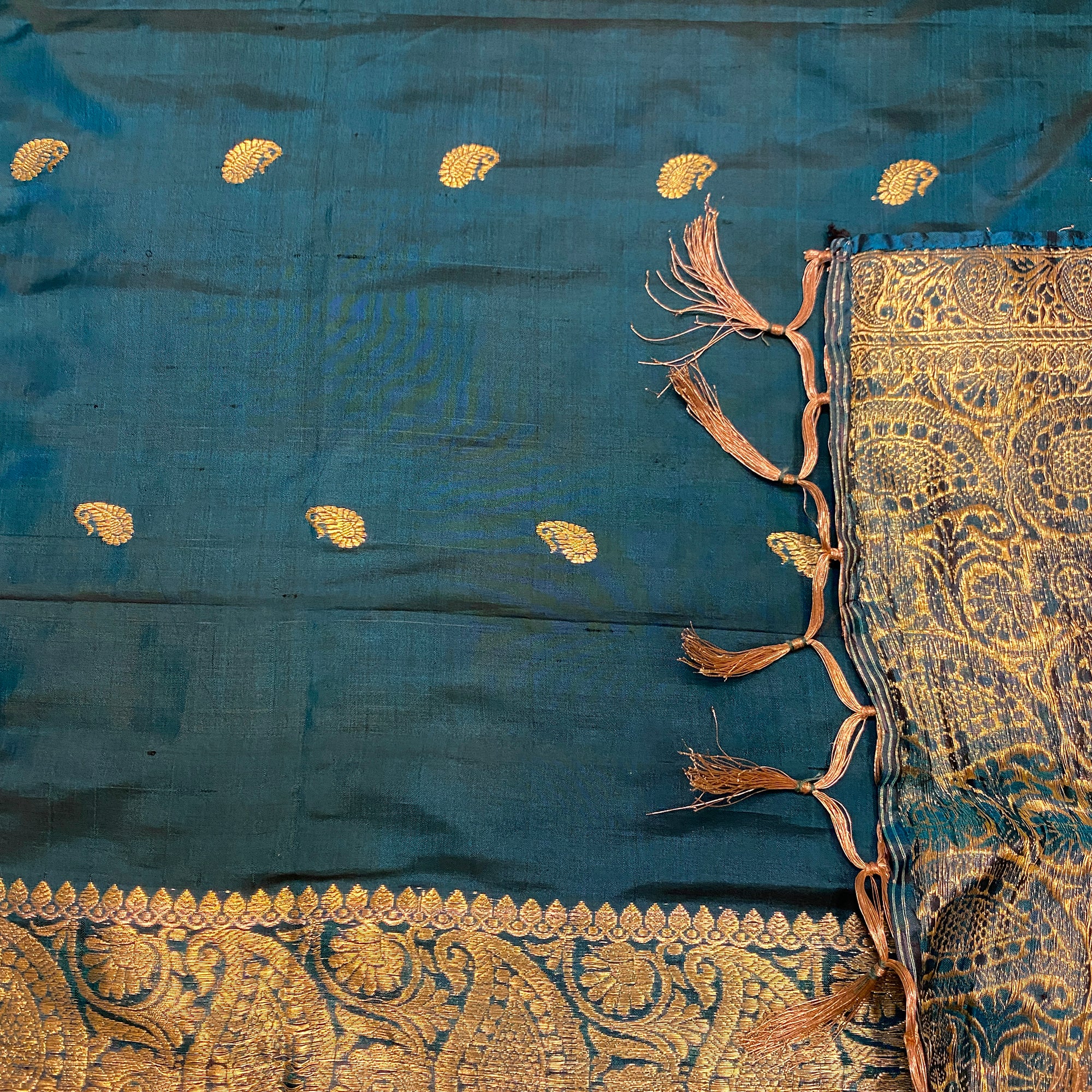 Handwoven Pure Silk and Gold Zari Dupatta Stoles-Many Colors - Vintage India NYC