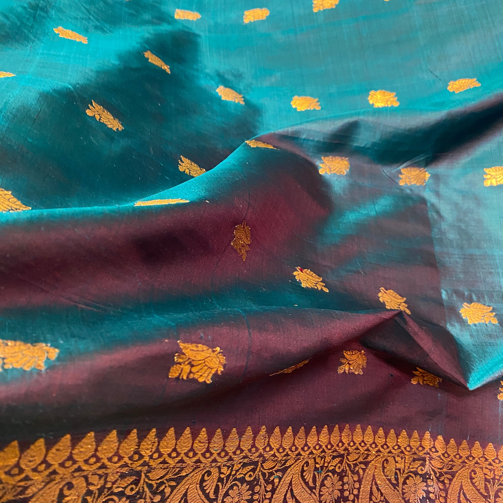 Handwoven Pure Silk and Gold Zari Dupatta Stoles-Many Colors - Vintage India NYC
