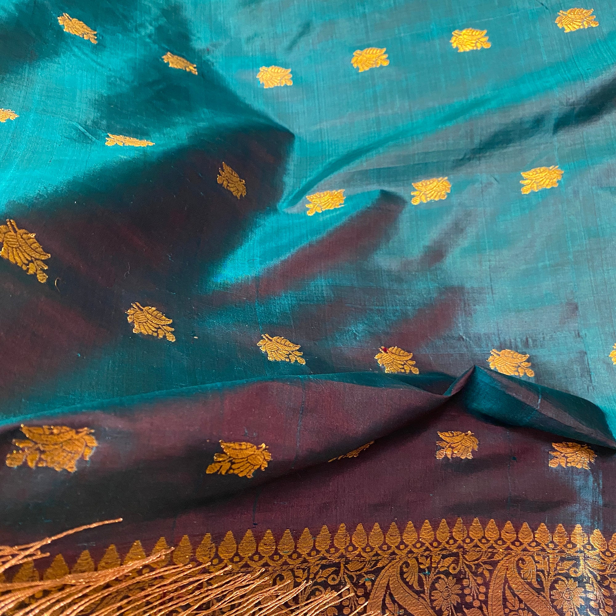 Handwoven Pure Silk and Gold Zari Dupatta Stoles-Many Colors - Vintage India NYC