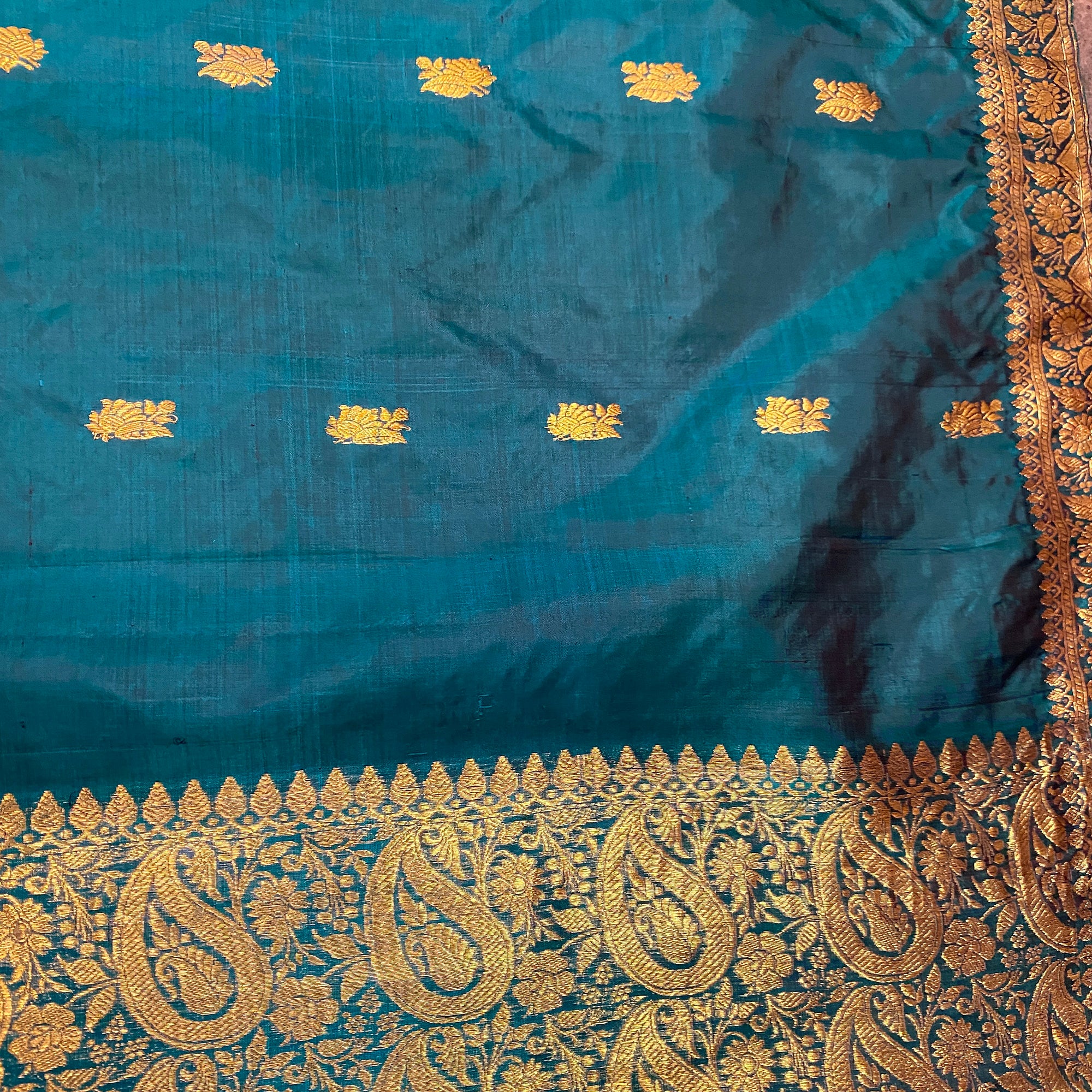 Handwoven Pure Silk and Gold Zari Dupatta Stoles-Many Colors - Vintage India NYC