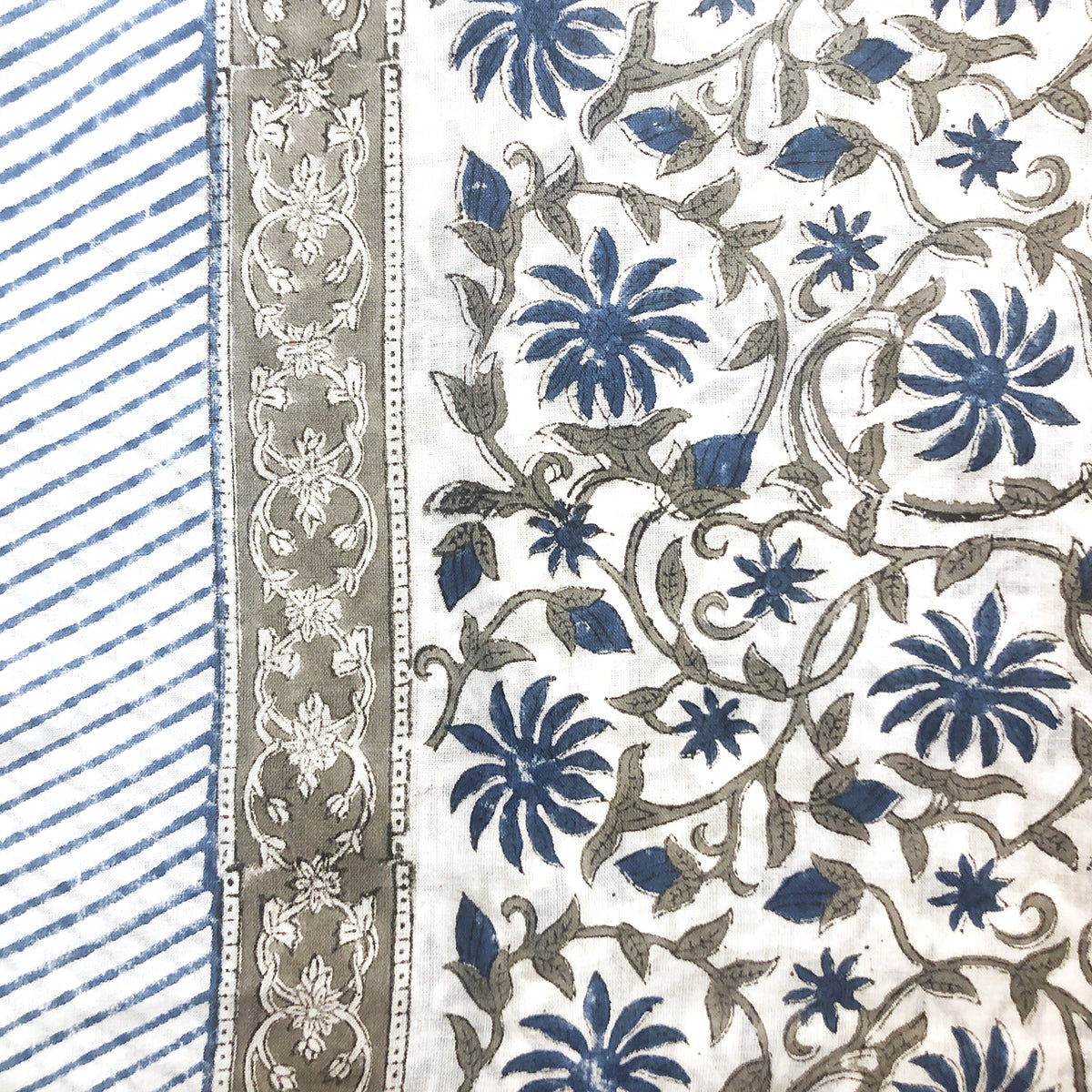 BR cotton Blockprint Scarf-Blues - Vintage India NYC
