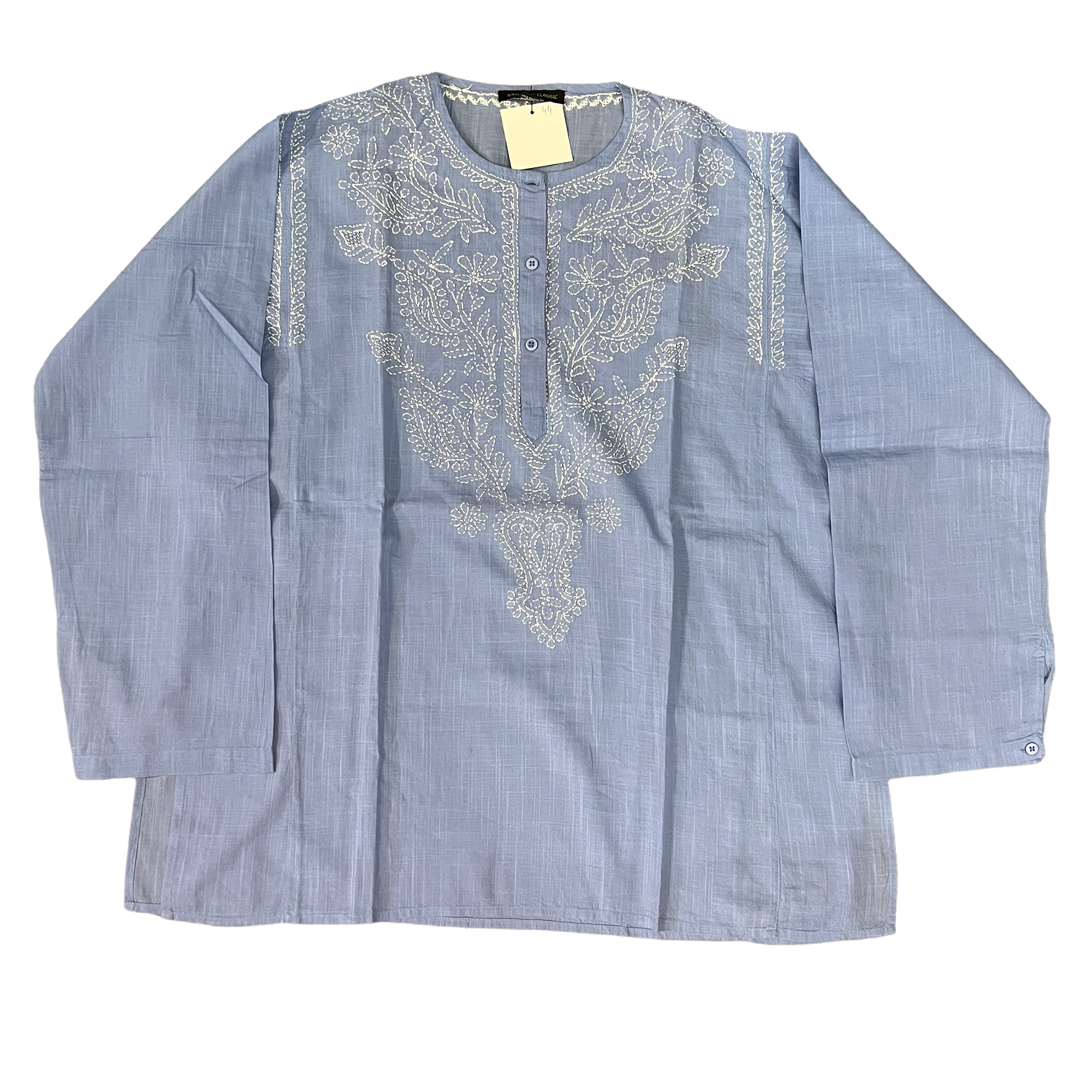 Blue Cotton Chikan Short Kurtas 503 - Vintage India NYC