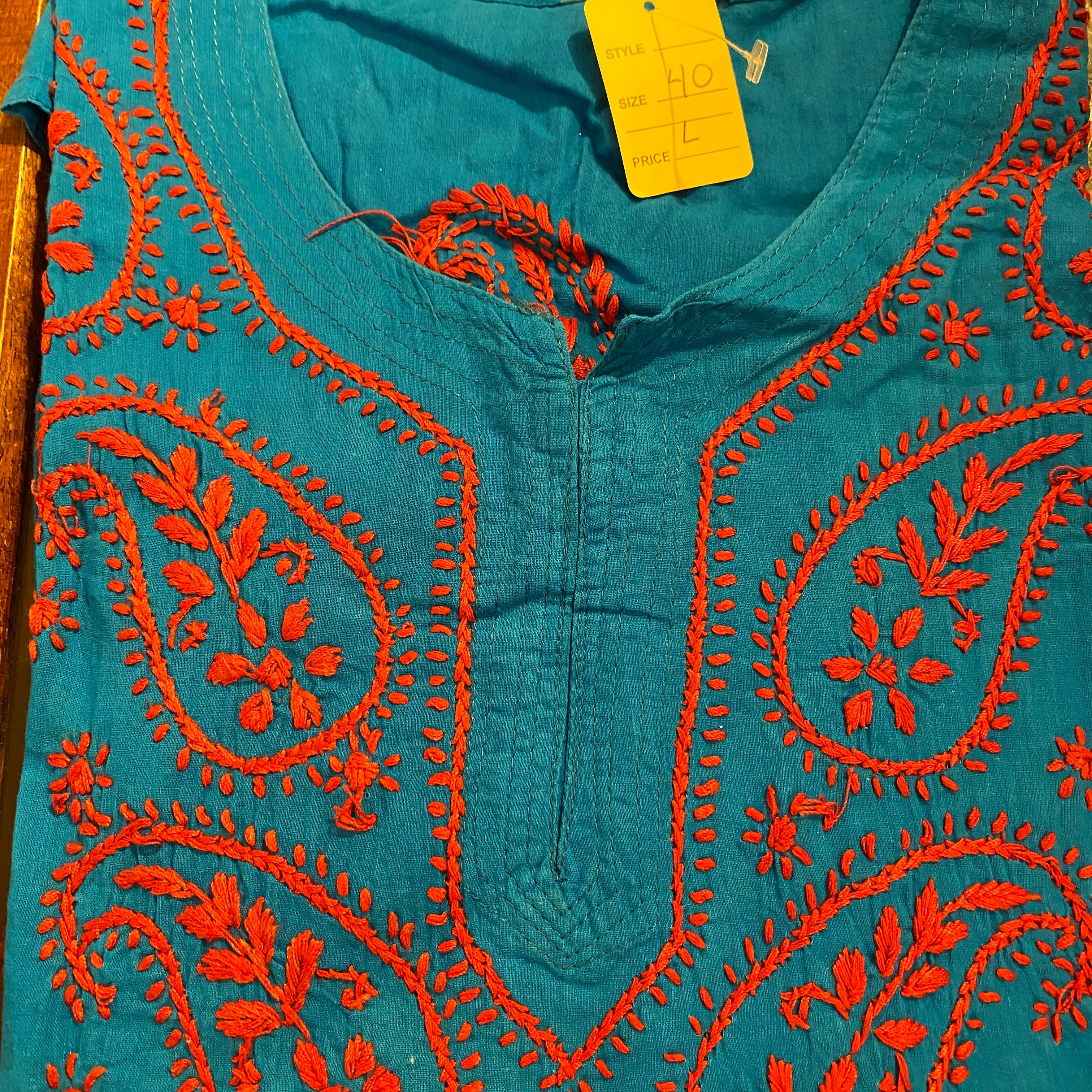 AR Short Embroidered Cotton Tunic Kurti-L - Vintage India NYC