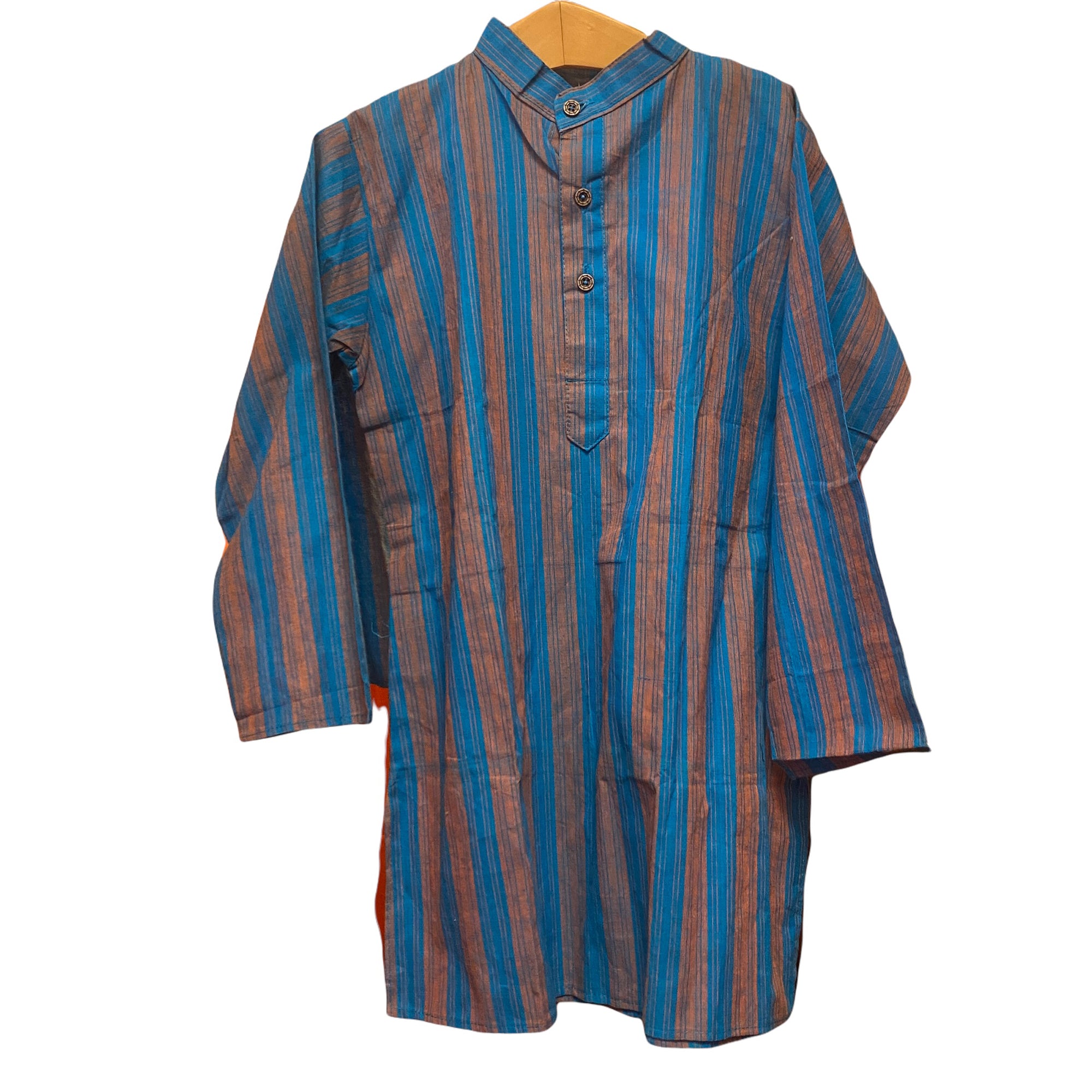 Blue & Tan Stripe Kurta - Vintage India NYC