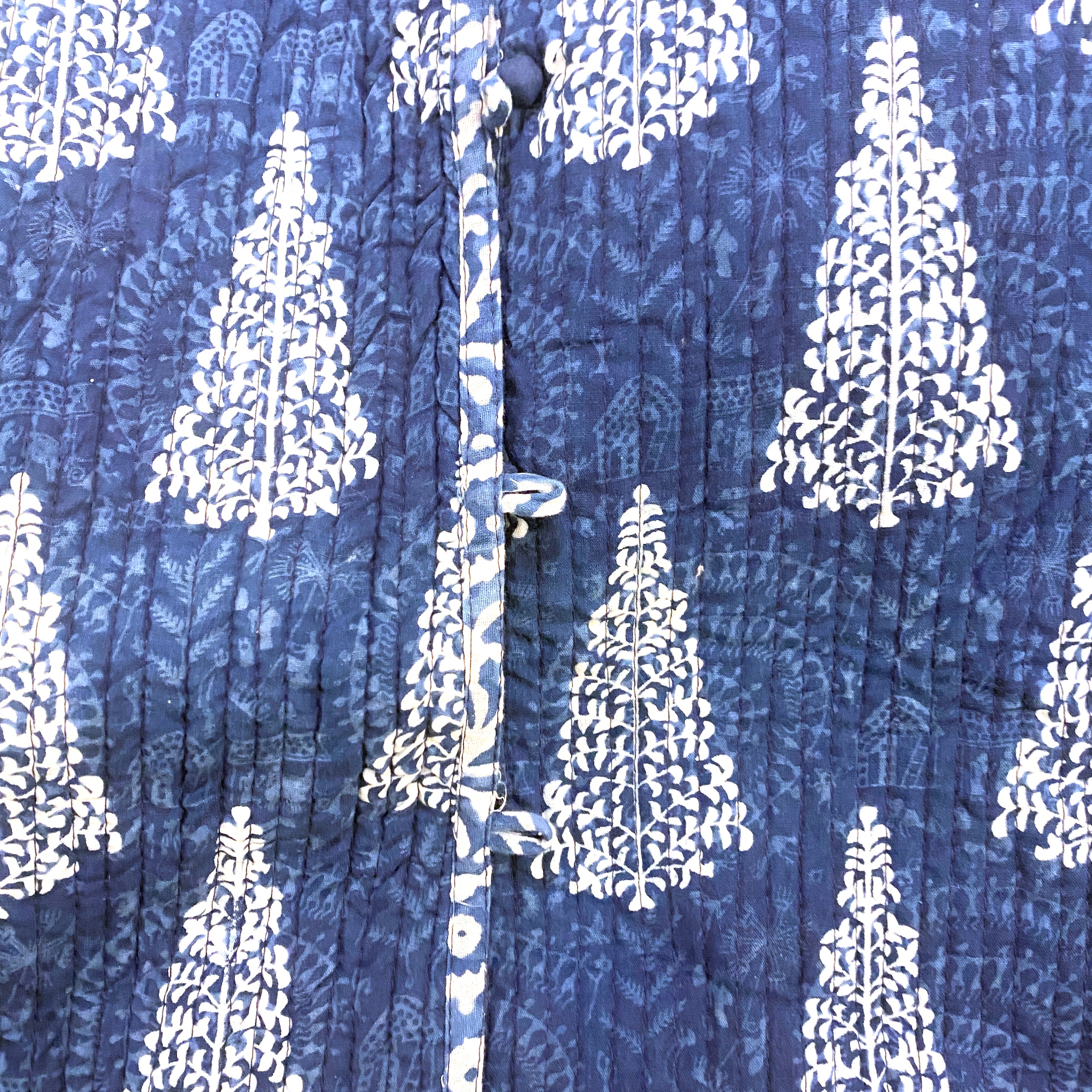 Blue Tree Block Print Quilted Vest - Vintage India NYC