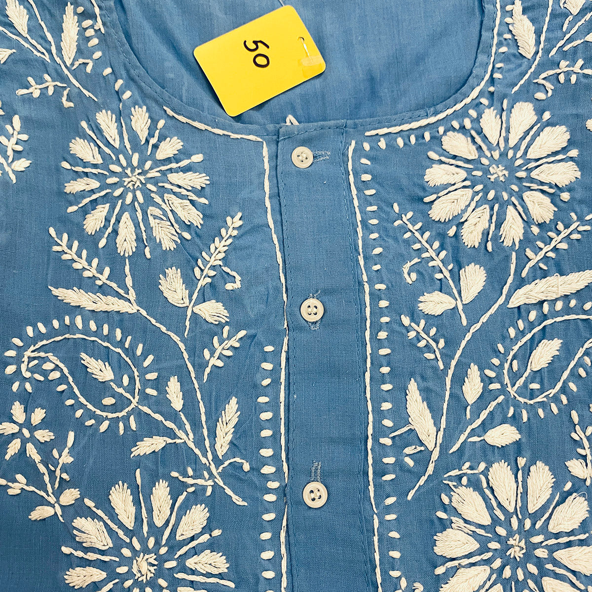 AR 3 Button Embroidered Cotton Tunic Kurti - Vintage India NYC