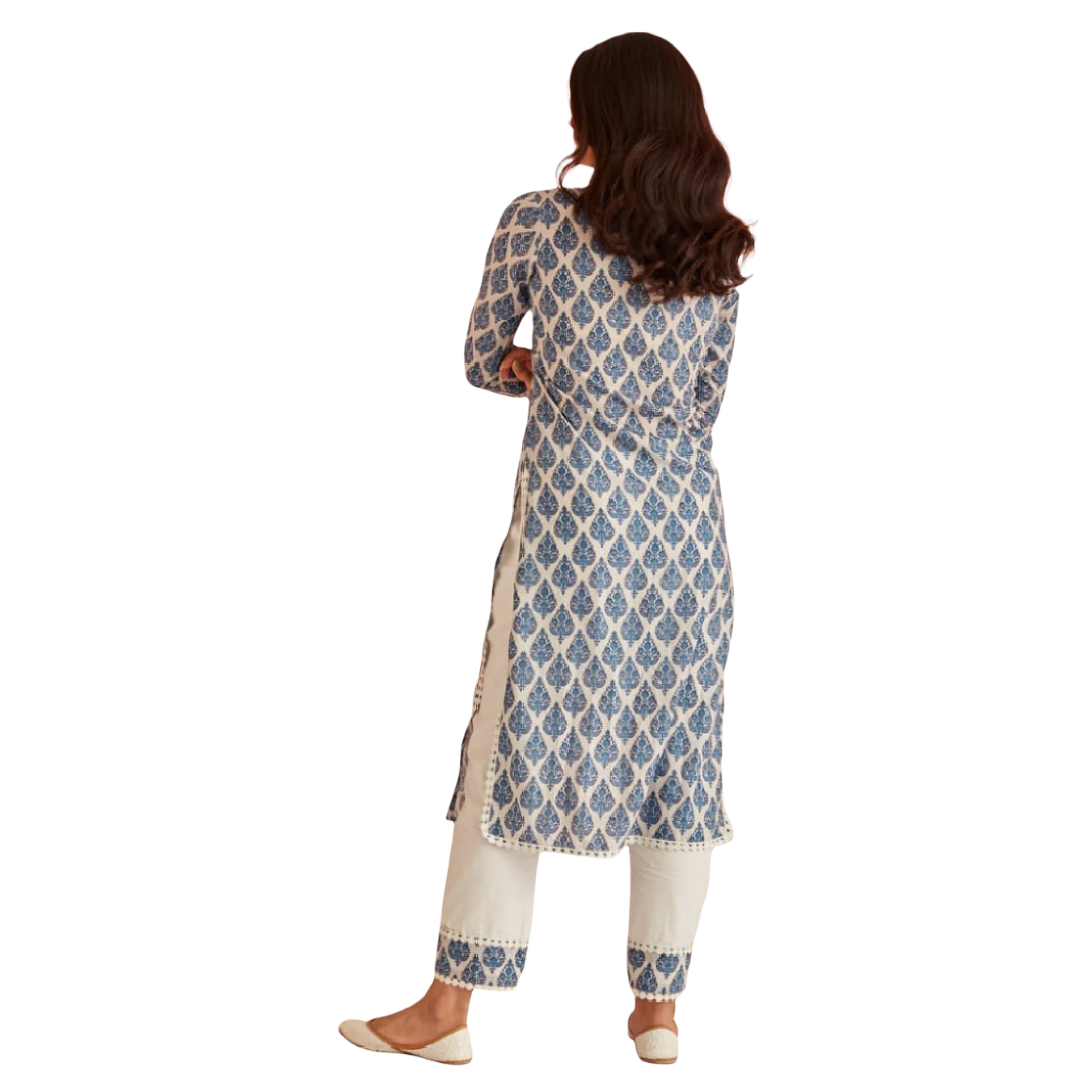 Blue and White Print Kurta Set - Vintage India NYC