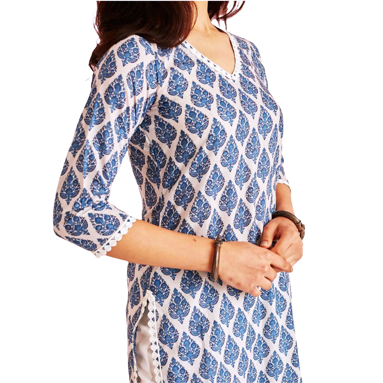 Blue and White Print Kurta Set - Vintage India NYC
