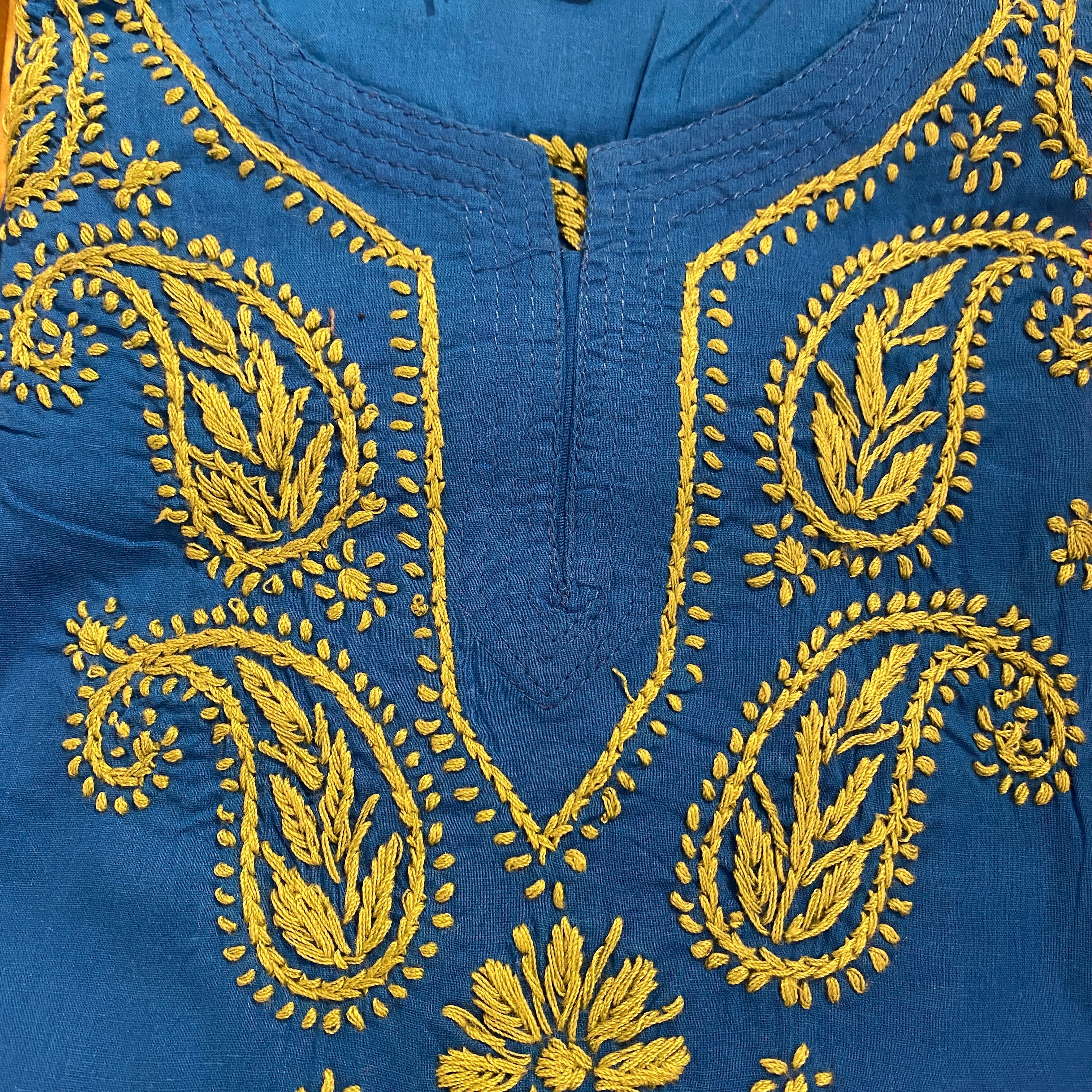 AR Short Embroidered Cotton Tunic Kurti-L - Vintage India NYC