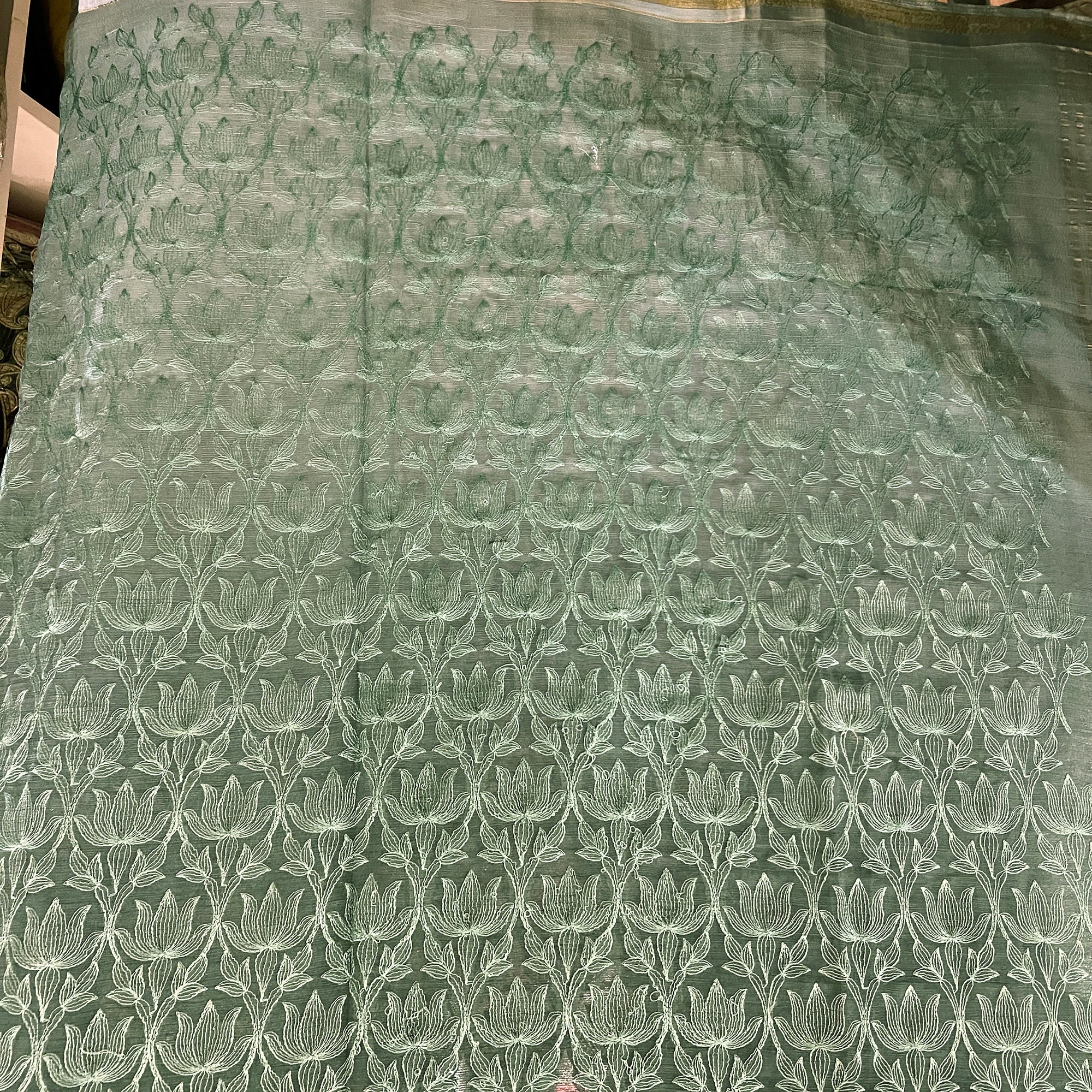 Vintage Green Ombre Embroidered Saree - Vintage India NYC